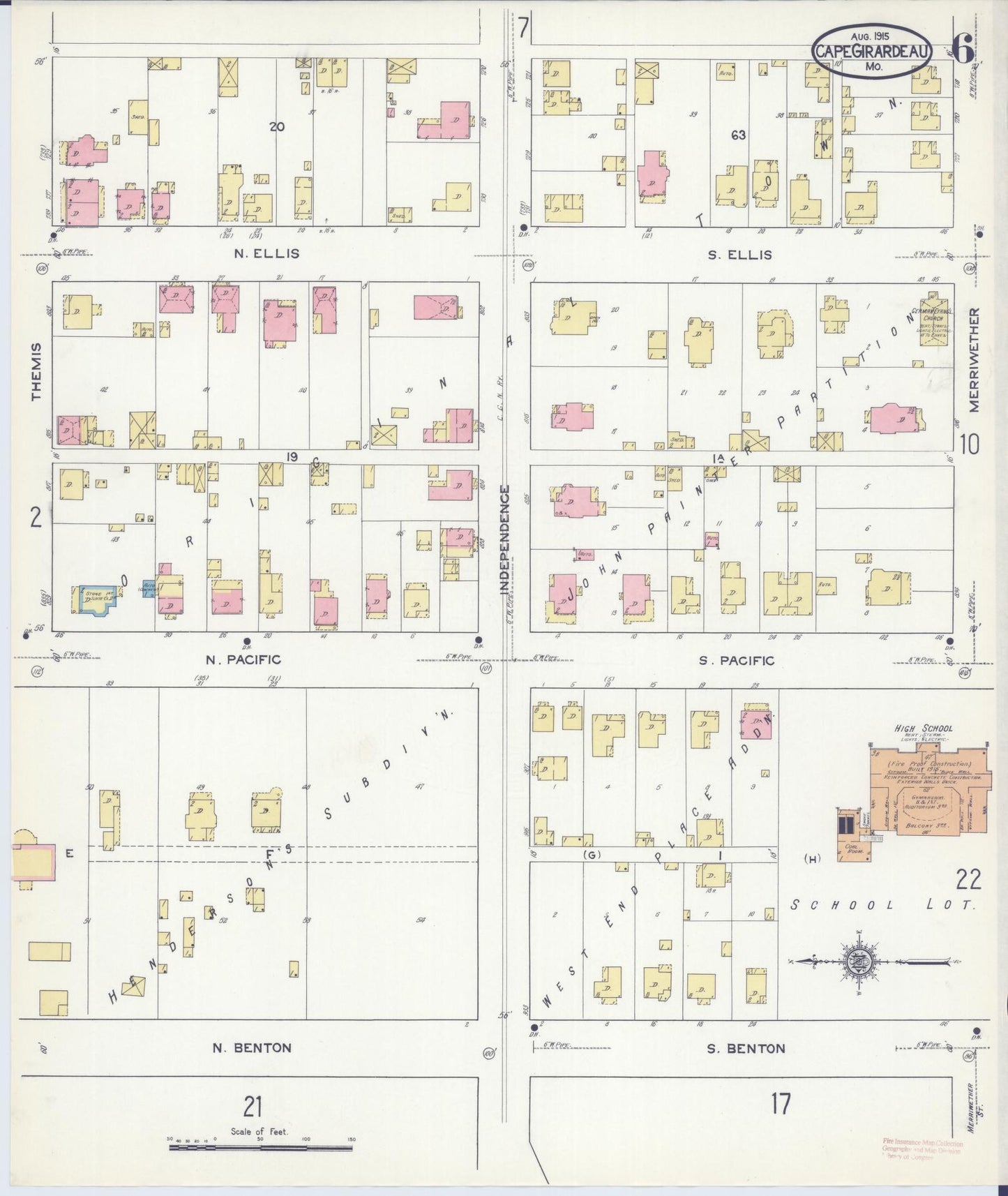Sanborn Fire Insurance Map from Cape Girardeau, Cape Girardeau County, Missouri (1915), Sheet #0006 - Historic Sanborn Fire Insurance Map Print, vintage old map wall art, antique decor, genealogy gift, Missouri Missouri map