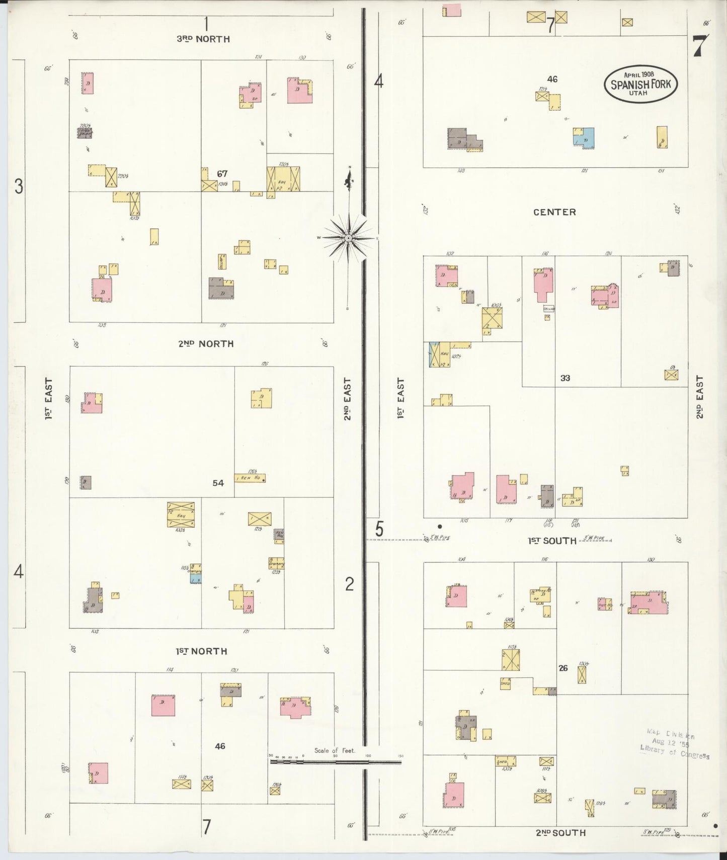 Sanborn Fire Insurance Map from Spanish Fork, Utah County, Utah (1908), Sheet #0007 - Complete Map Set gallery image, historic Sanborn map, vintage wall art, Spanish Fork Utah