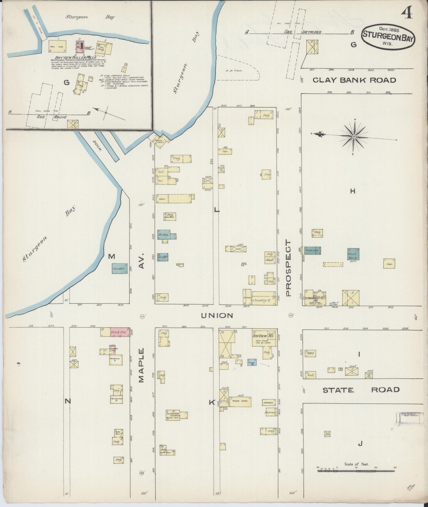 Sanborn Fire Insurance Map from Sturgeon Bay, Door County, Wisconsin (1885), Sheet #0004 - Complete Map Set gallery image, historic Sanborn map, vintage wall art, Wisconsin Wisconsin