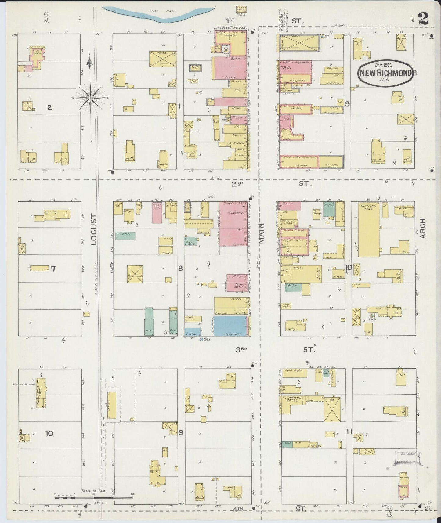 Sanborn Fire Insurance Map from New Richmond, St. Croix County, Wisconsin (1892), Sheet #0002 - Historic Sanborn Fire Insurance Map Print, vintage old map wall art, antique decor, genealogy gift, Wisconsin Wisconsin map