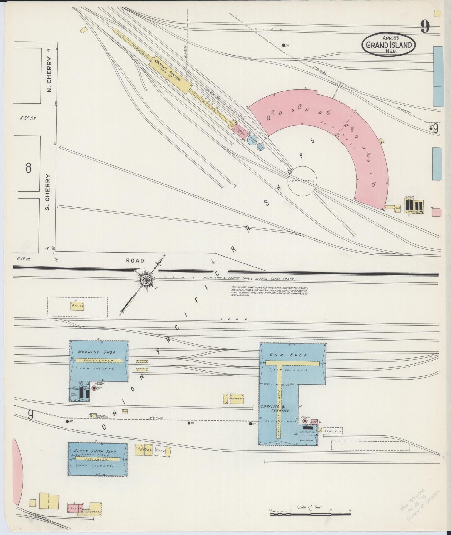 Sanborn Fire Insurance Map from Grand Island, Hall County, Nebraska (1915), Sheet #0009 - Historic Sanborn Fire Insurance Map Print, vintage old map wall art, antique decor, genealogy gift, Nebraska Nebraska map