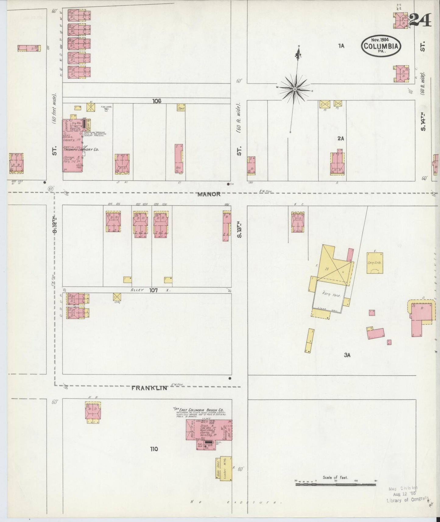 Sanborn Fire Insurance Map from Columbia, Lancaster County, Pennsylvania (1904), Sheet #0024 - Historic Sanborn Fire Insurance Map Print, vintage old map wall art, antique decor, genealogy gift, Pennsylvania Pennsylvania map
