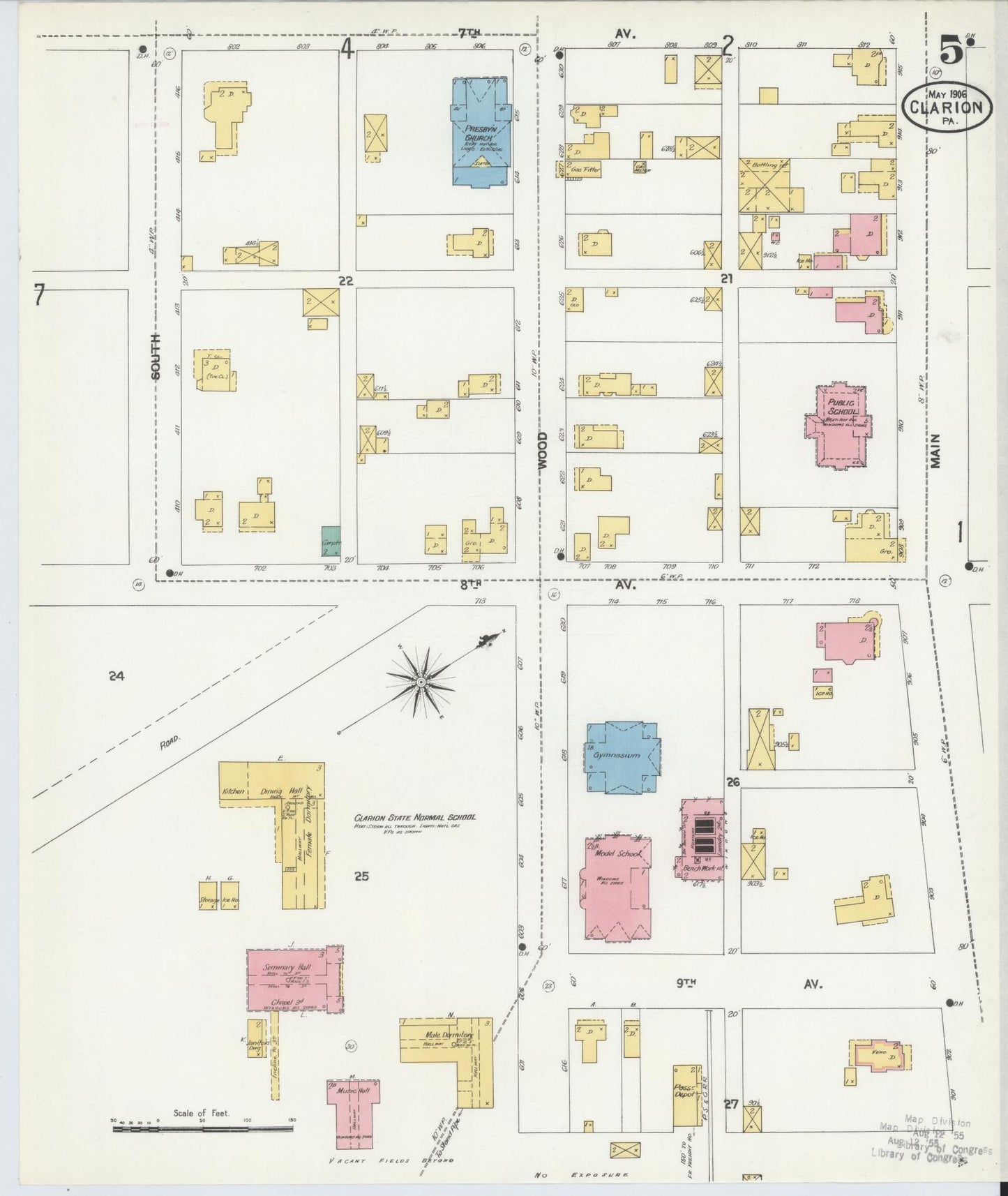 Sanborn Fire Insurance Map from Clarion, Clarion County, Pennsylvania (1906), Sheet #0005 - Historic Sanborn Fire Insurance Map Print, vintage old map wall art, antique decor, genealogy gift, Pennsylvania Pennsylvania map