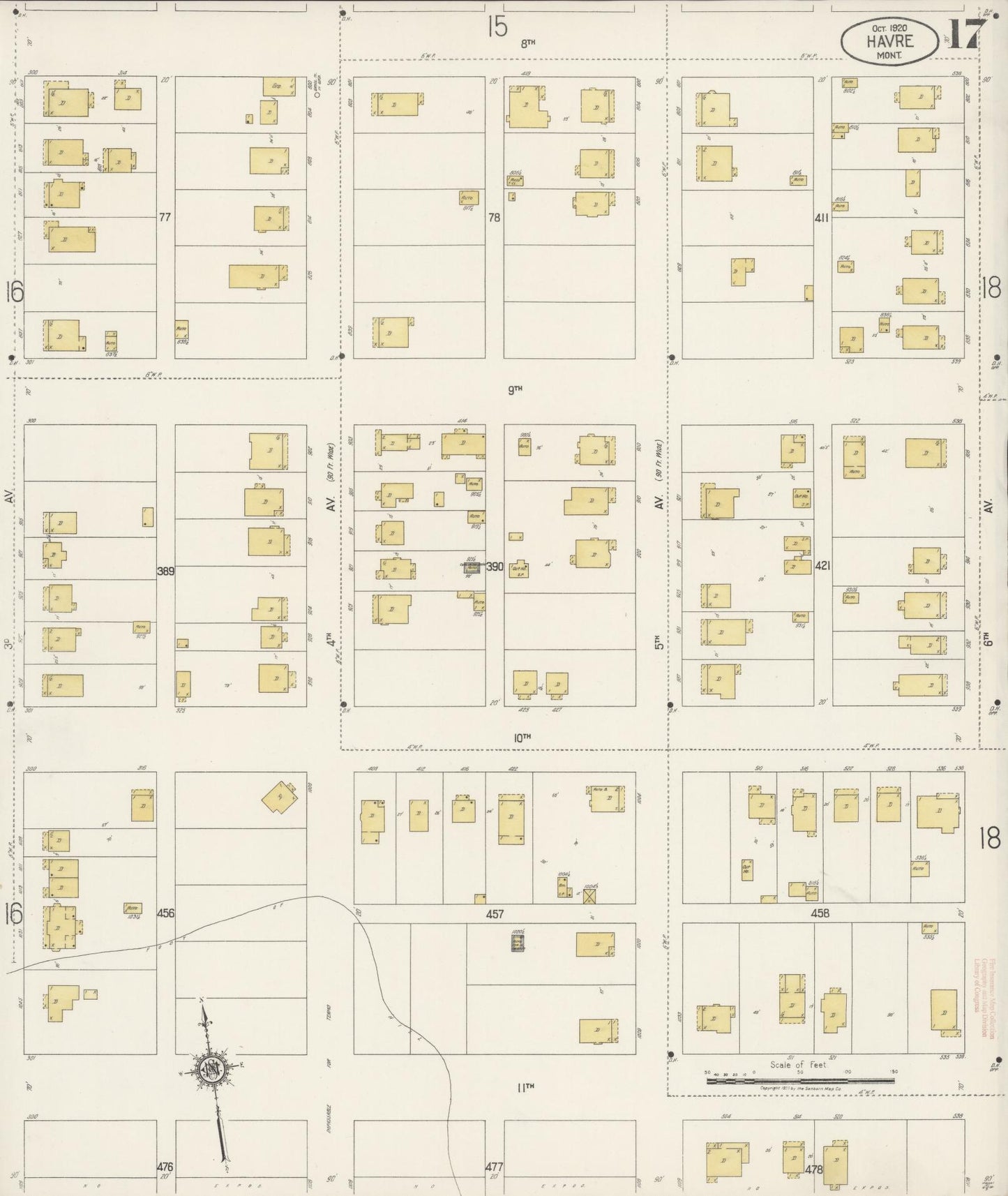 Sanborn Fire Insurance Map from Havre, Hill County, Montana (1920), Sheet #0017 - Historic Sanborn Fire Insurance Map Print, vintage old map wall art, antique decor, genealogy gift, Montana Montana map