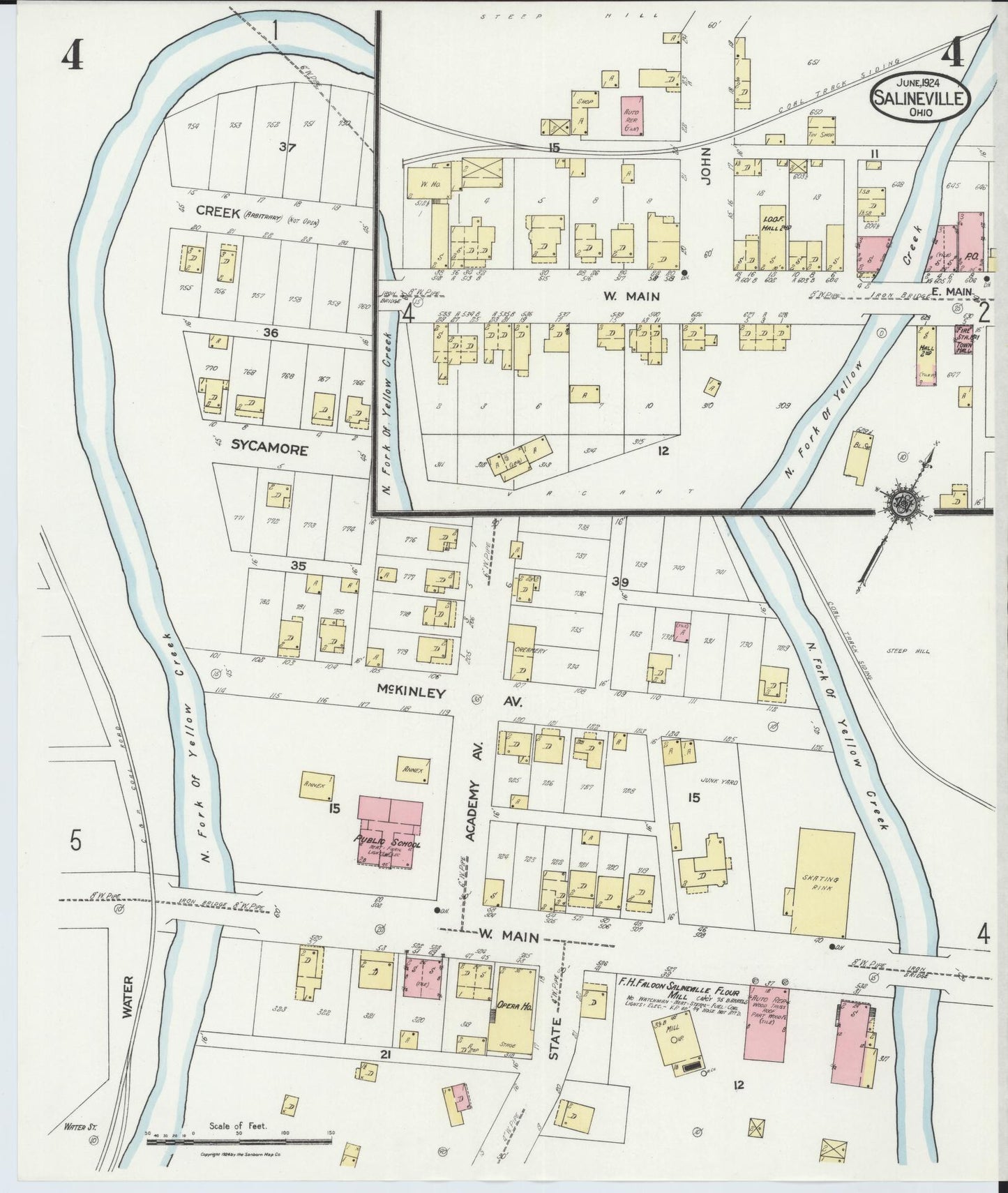 Sanborn Fire Insurance Map from Salineville, Columbiana County, Ohio (1924), Sheet #0004 - Historic Sanborn Fire Insurance Map Print, vintage old map wall art, antique decor, genealogy gift, Ohio Ohio map