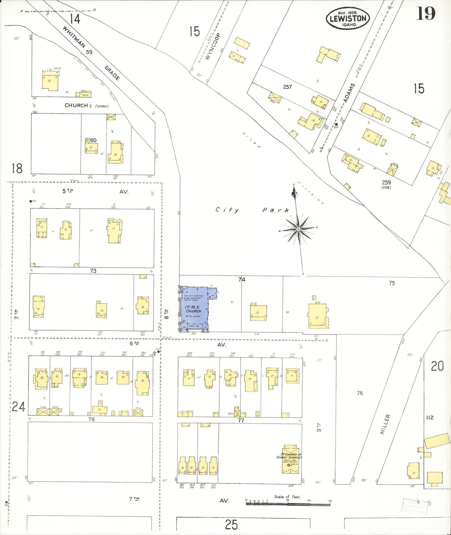Sanborn Fire Insurance Map from Lewiston, Nez Perce County, Idaho (1909), Sheet #0019 - Historic Sanborn Fire Insurance Map Print, vintage old map wall art, antique decor, genealogy gift, Idaho Idaho map