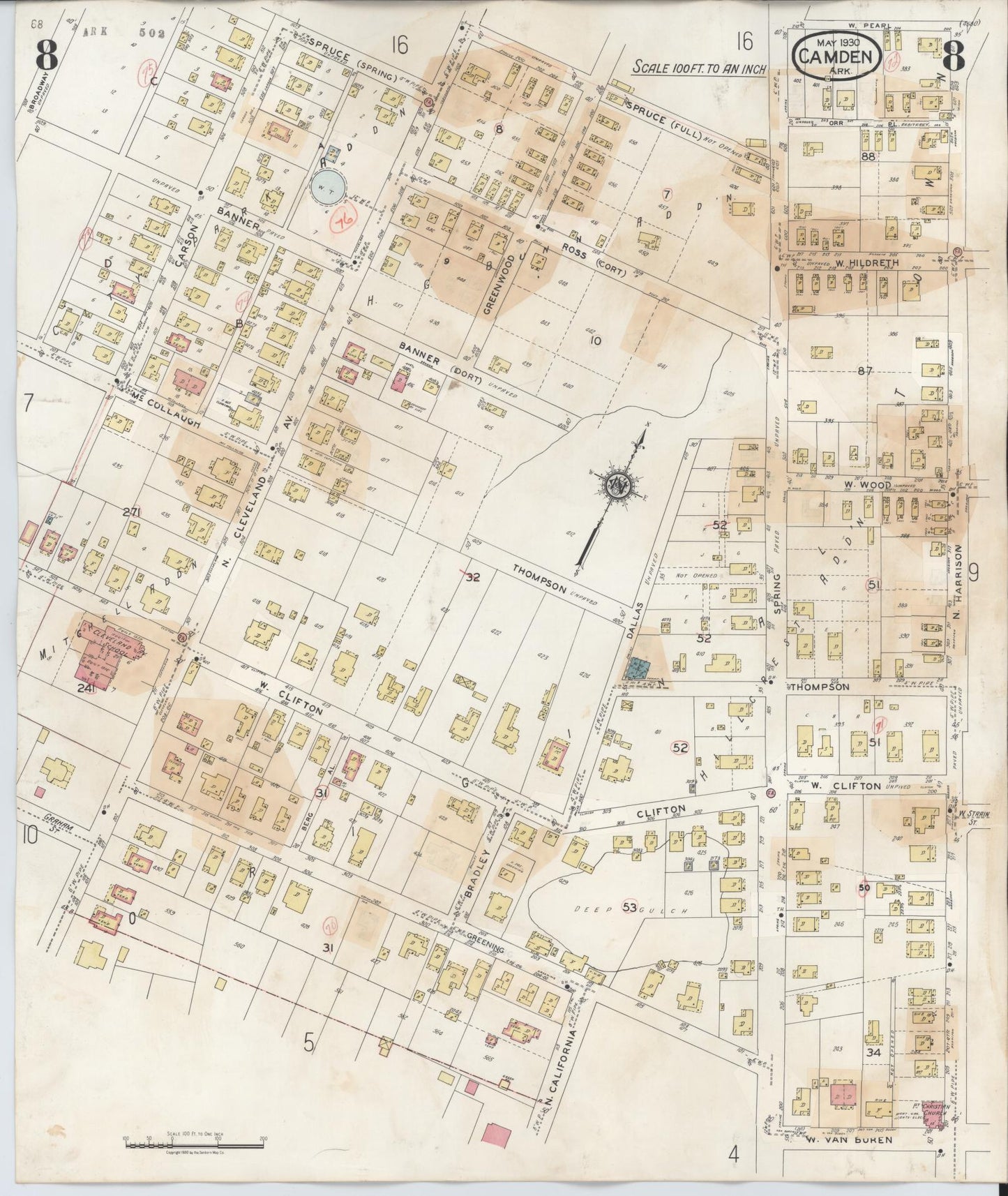 Sanborn Fire Insurance Map from Camden, Ouachita County, Arkansas (1948), Sheet #0008 - Historic Sanborn Fire Insurance Map Print, vintage old map wall art, antique decor, genealogy gift, Arkansas Arkansas map