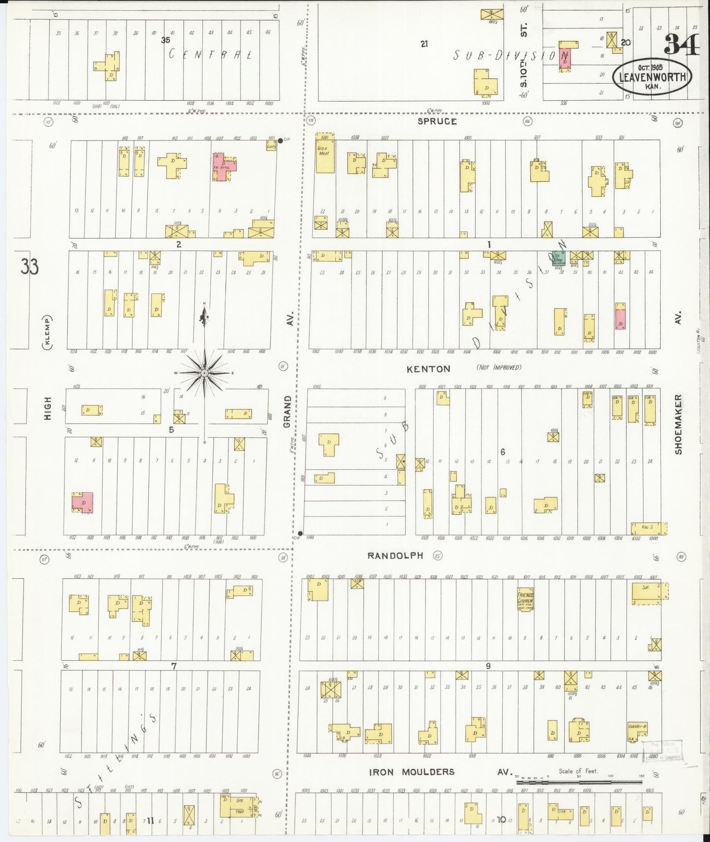 Sanborn Fire Insurance Map from Leavenworth, Leavenworth County, Kansas (1905), Sheet #0035 - Historic Sanborn Fire Insurance Map Print, vintage old map wall art, antique decor, genealogy gift, Kansas Kansas map