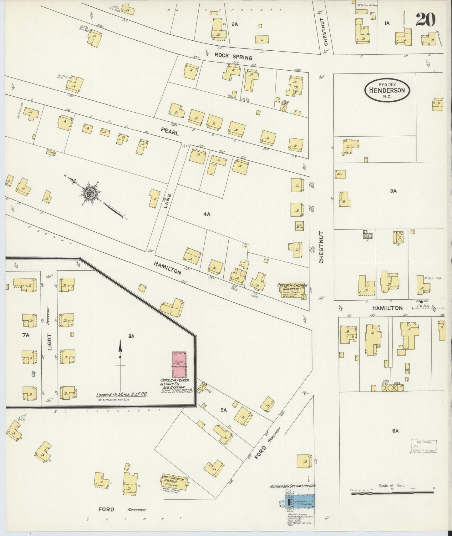 Sanborn Fire Insurance Map from Henderson, Vance County, North Carolina (1912), Sheet #0020 - Complete Map Set gallery image, historic Sanborn map, vintage wall art, North Carolina North Carolina