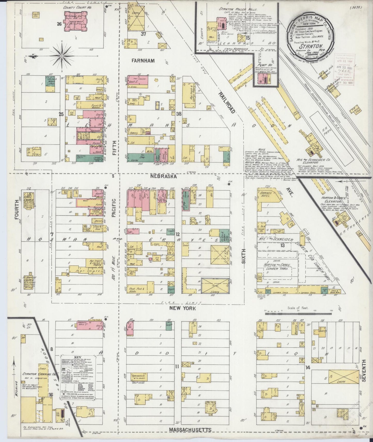 Sanborn Fire Insurance Map from Stanton, Stanton County, Nebraska (1900), Sheet #0001 - Historic Sanborn Fire Insurance Map Print, vintage old map wall art, antique decor, genealogy gift, Nebraska Nebraska map