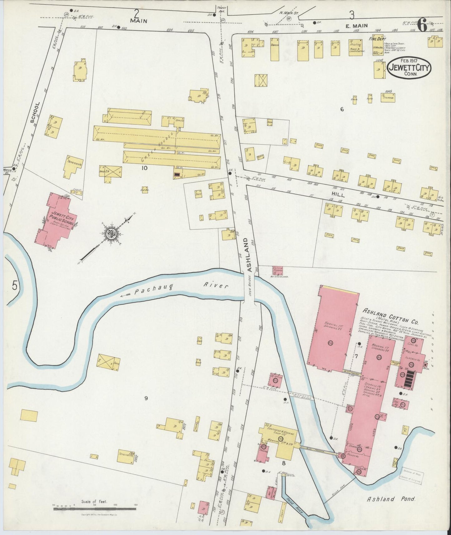 Sanborn Fire Insurance Map from Jewett City, New London County, Connecticut (1917), Sheet #0006 - Historic Sanborn Fire Insurance Map Print, vintage old map wall art, antique decor, genealogy gift, Connecticut Connecticut map