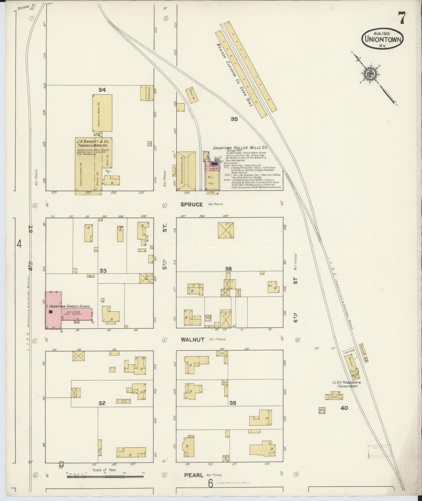 Sanborn Fire Insurance Map from Uniontown, Union County, Kentucky (1916), Sheet #0007 - Historic Sanborn Fire Insurance Map Print, vintage old map wall art, antique decor, genealogy gift, Kentucky Kentucky map