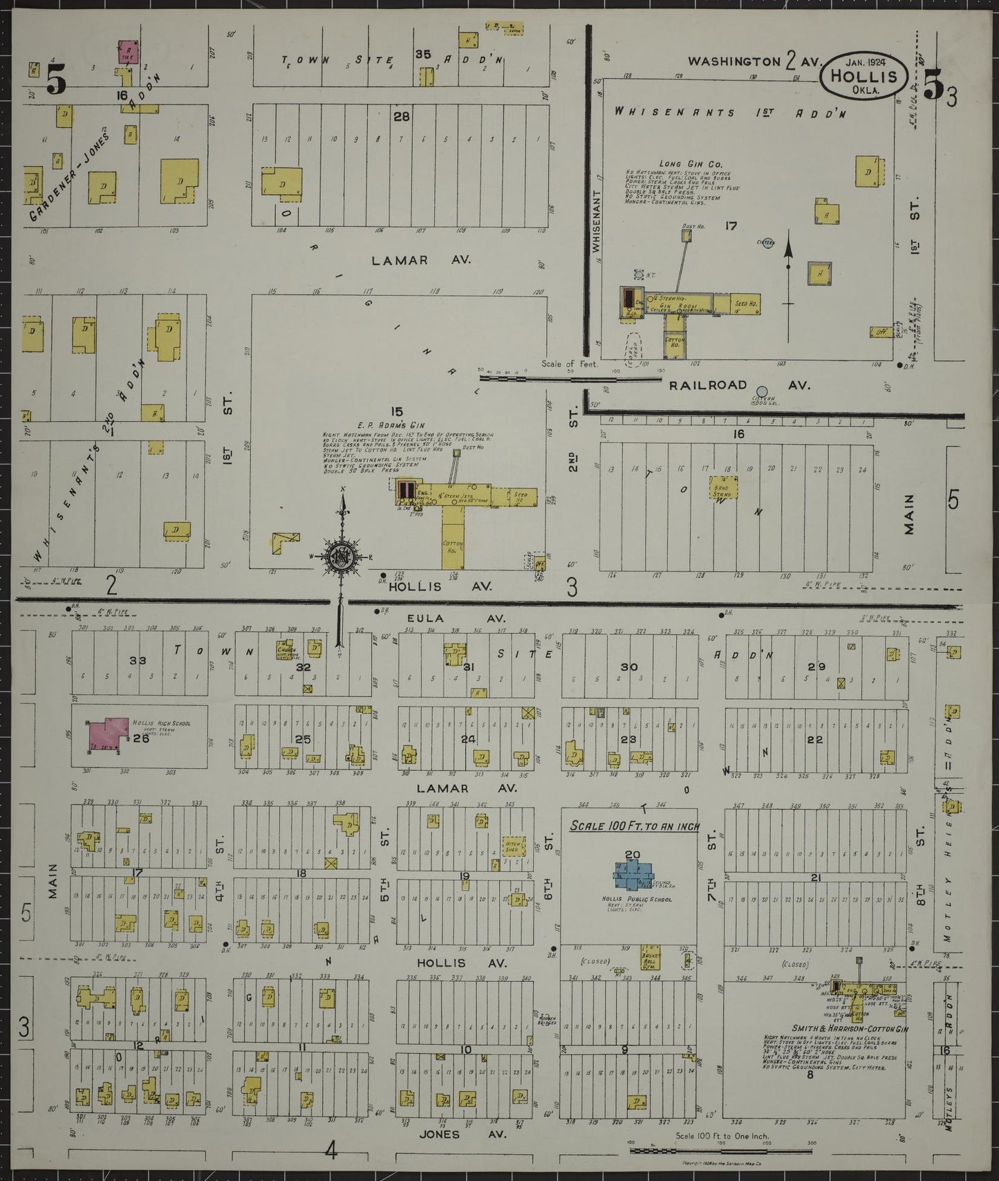 Sanborn Fire Insurance Map from Hollis, Harmon County, Oklahoma (1924), Sheet #0005 - Complete Map Set gallery image, historic Sanborn map, vintage wall art, Oklahoma Oklahoma