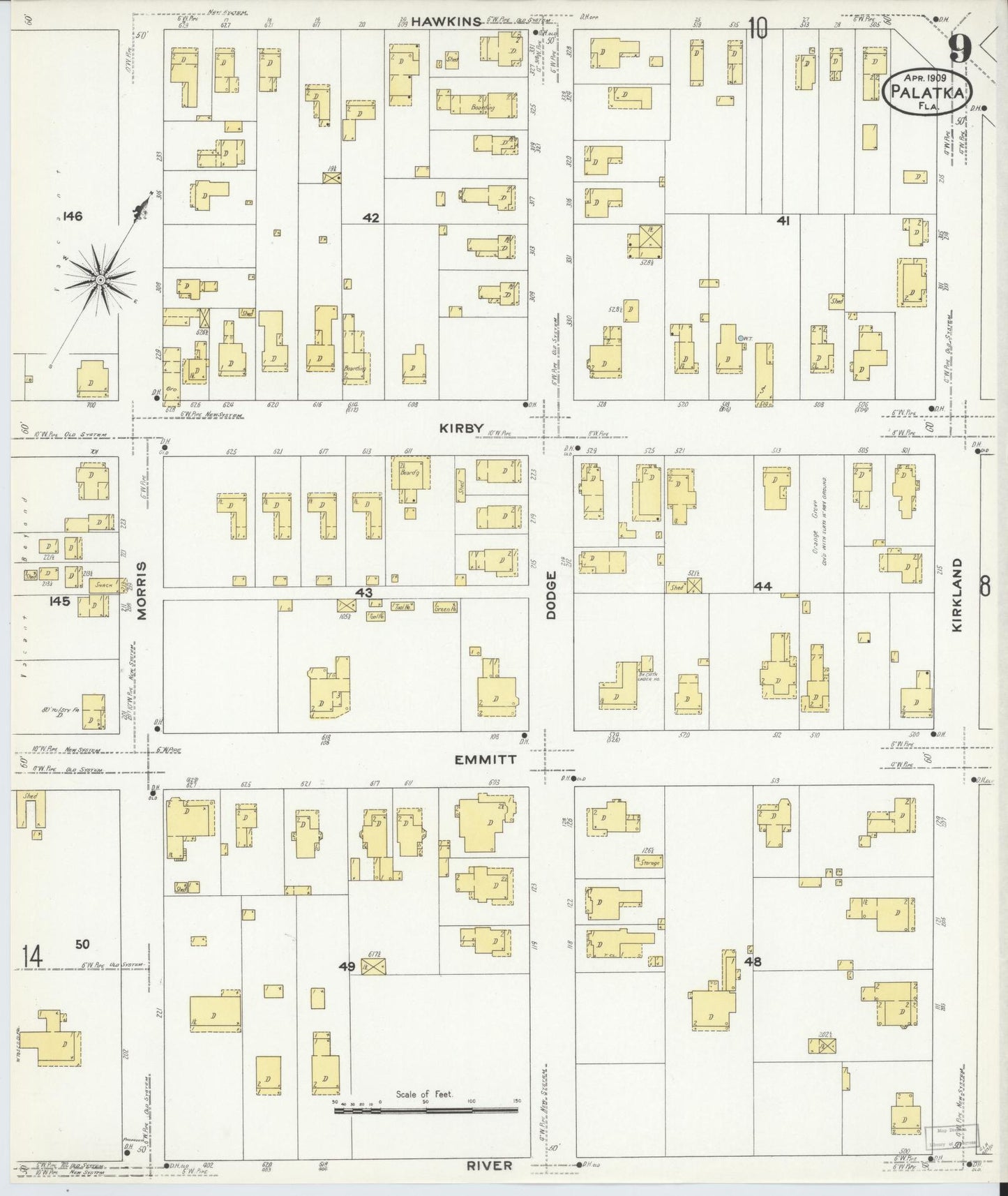 Sanborn Fire Insurance Map from Palatka, Putnam County, Florida (1909), Sheet #0009 - Historic Sanborn Fire Insurance Map Print, vintage old map wall art, antique decor, genealogy gift, Florida Florida map