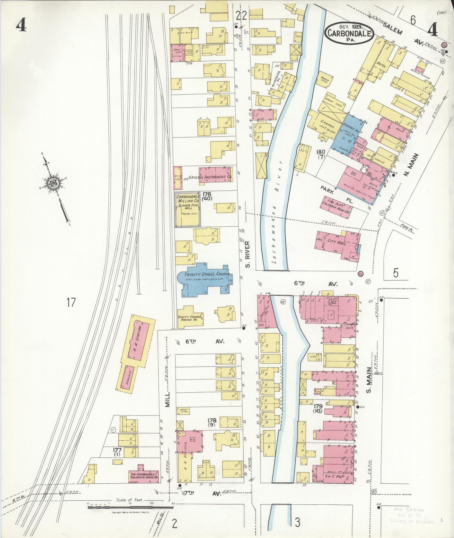 Sanborn Fire Insurance Map from Carbondale, Lackawanna County, Pennsylvania (1923), Sheet #0004 - Historic Sanborn Fire Insurance Map Print, vintage old map wall art, antique decor, genealogy gift, Pennsylvania Pennsylvania map