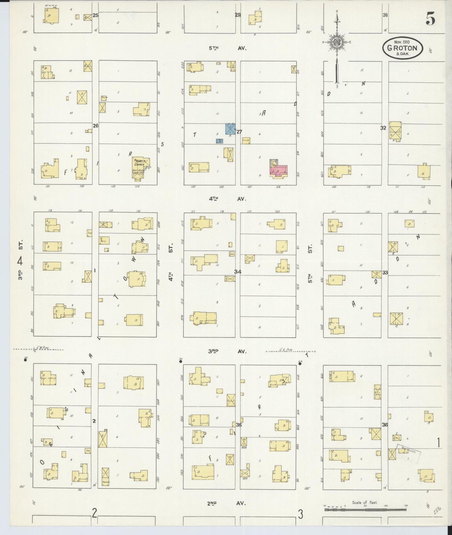 Sanborn Fire Insurance Map from Groton, Brown County, South Dakota (1910), Sheet #0005 - Historic Sanborn Fire Insurance Map Print, vintage old map wall art, antique decor, genealogy gift, South Dakota South Dakota map