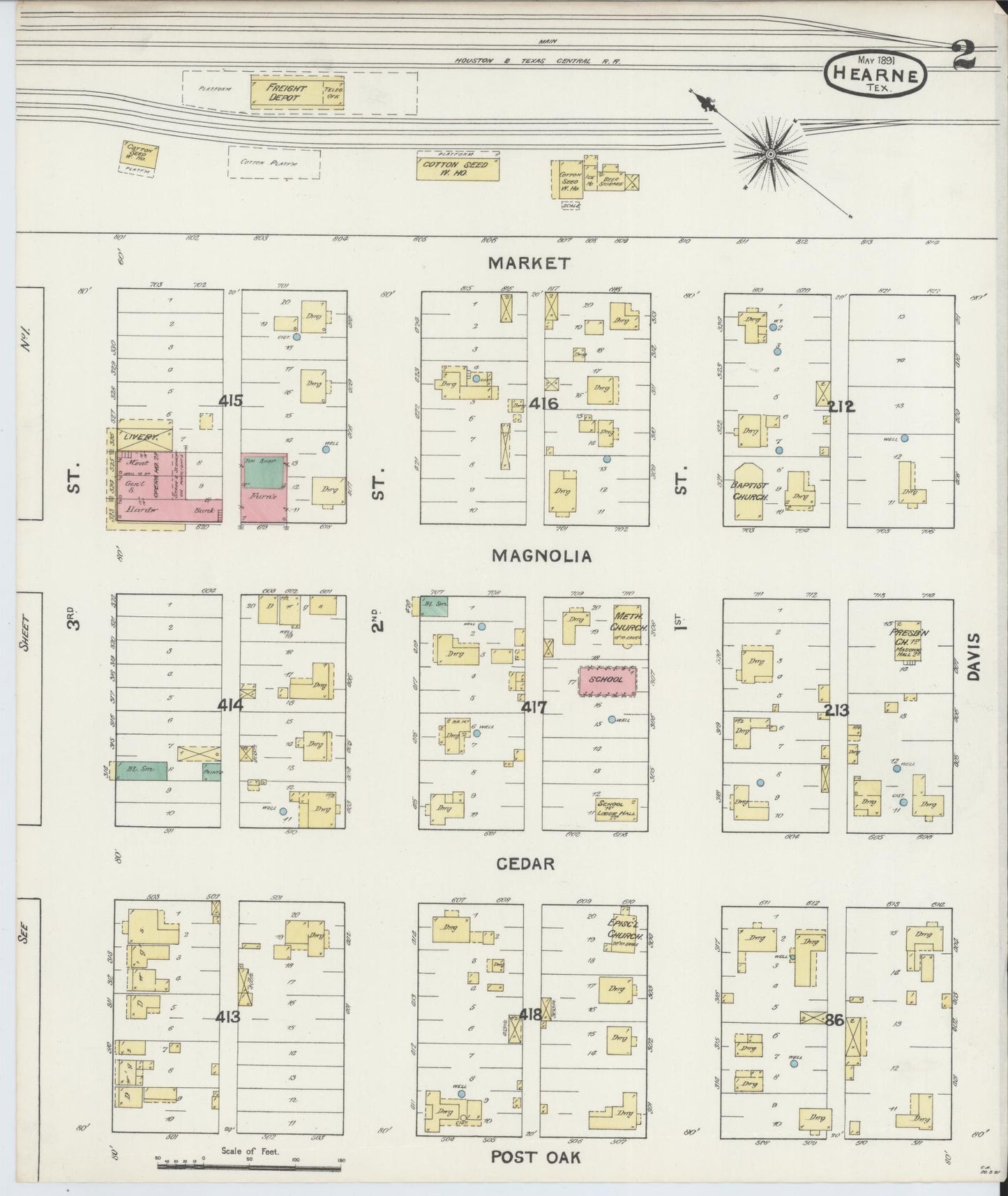 Sanborn Fire Insurance Map from Hearne, Robertson County, Texas. (1891), Sheet 2 – Historic Sanborn Fire Insurance Map Print