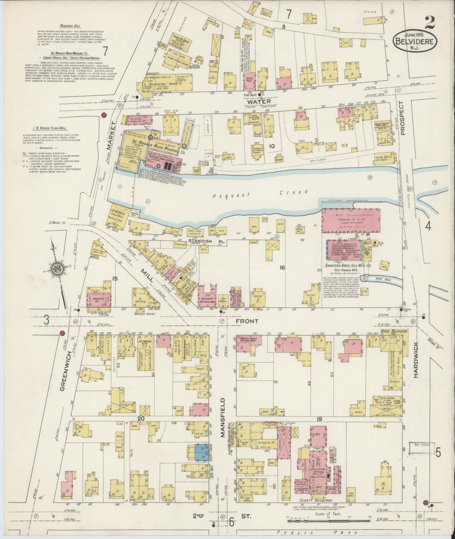 Sanborn Fire Insurance Map from Belvidere, Warren County, New Jersey (1915), Sheet #0002 - Historic Sanborn Fire Insurance Map Print, vintage old map wall art, antique decor, genealogy gift, Pennsylvania Pennsylvania map