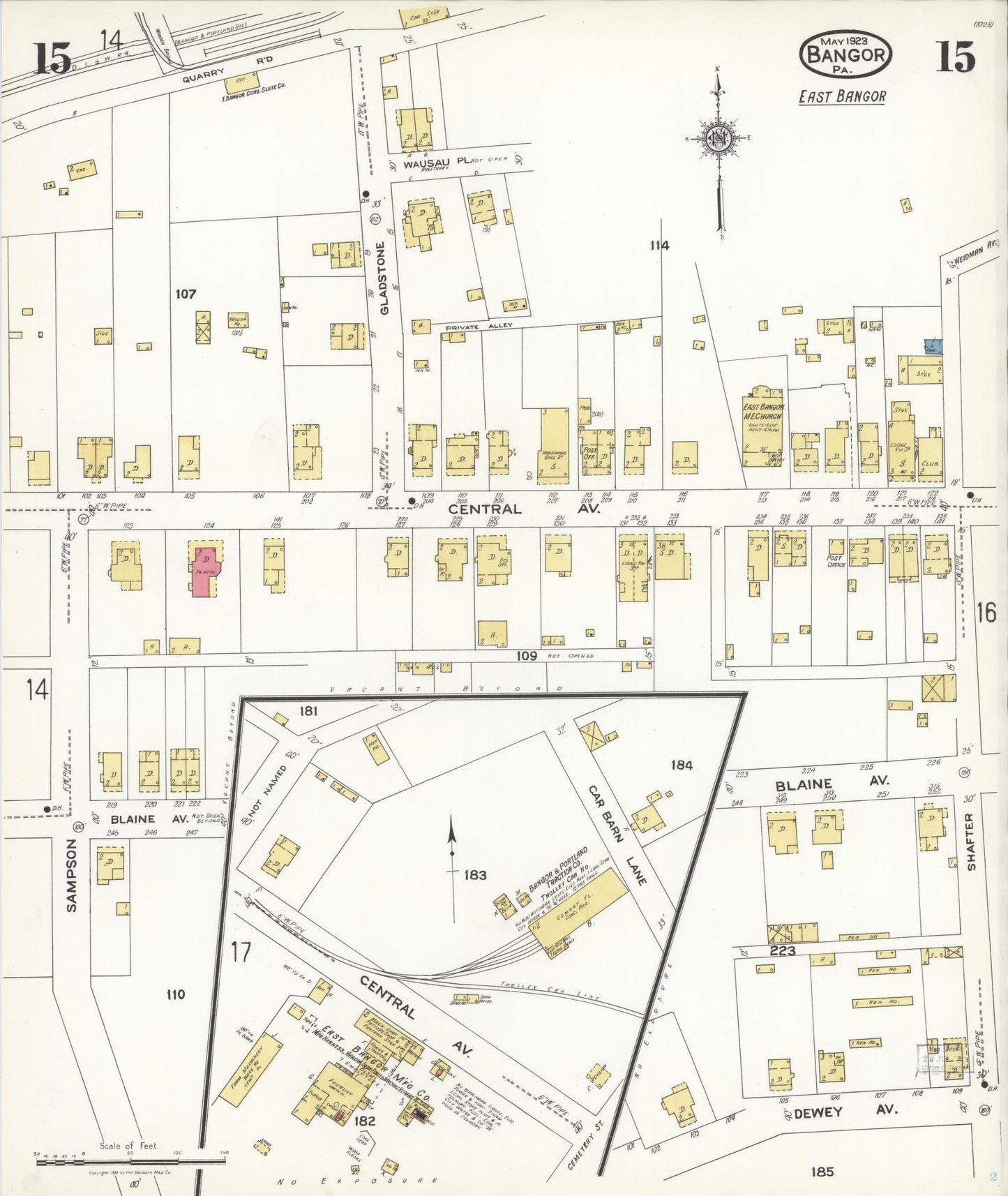 Sanborn Fire Insurance Map from Bangor, Northampton County, Pennsylvania (1923), Sheet #0015 - Historic Sanborn Fire Insurance Map Print, vintage old map wall art, antique decor, genealogy gift, Pennsylvania Pennsylvania map