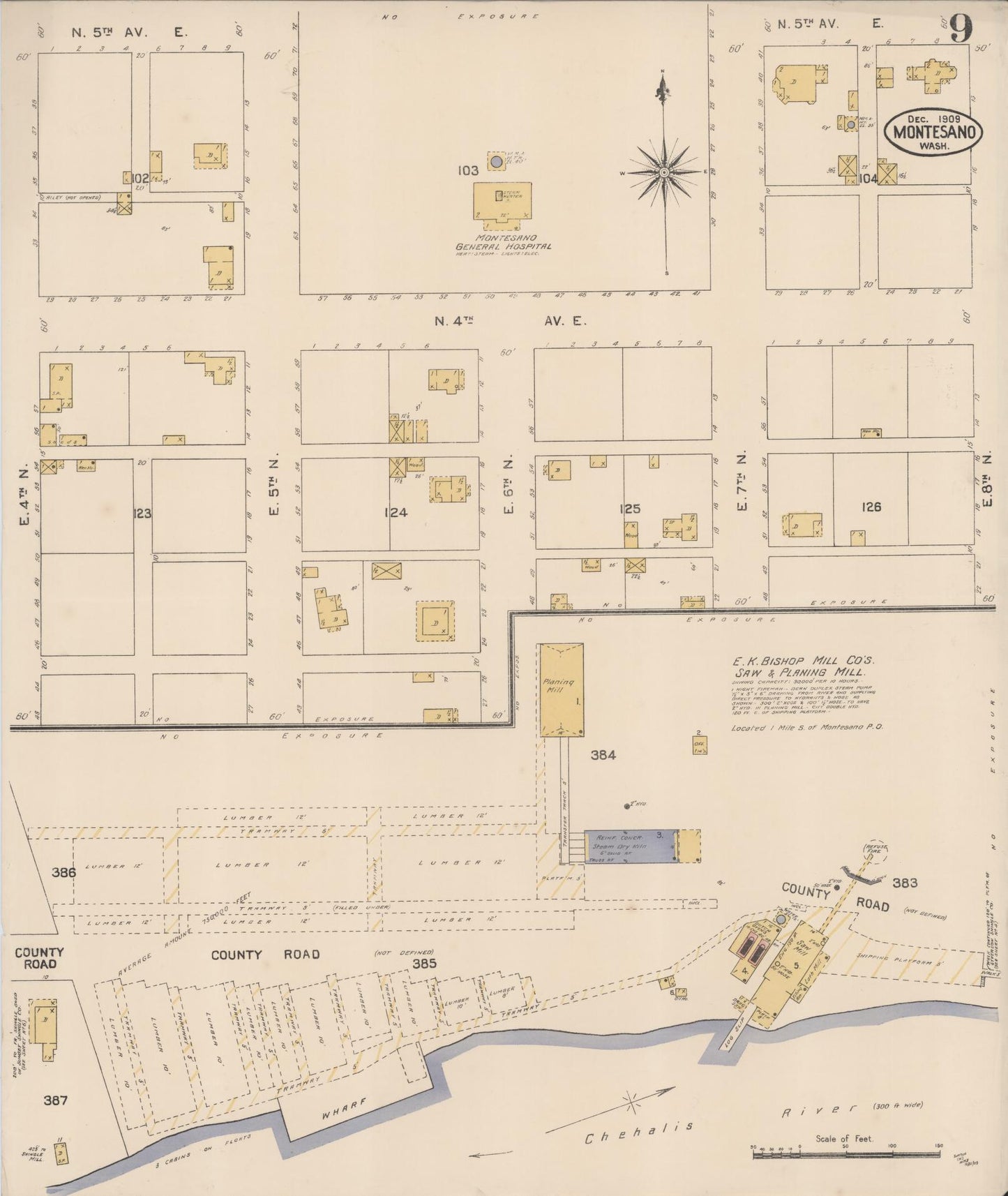 Sanborn Fire Insurance Map from Montesano, Grays Harbor County, Washington (1909), Sheet #0009 - Complete Map Set gallery image, historic Sanborn map, vintage wall art, Washington Washington