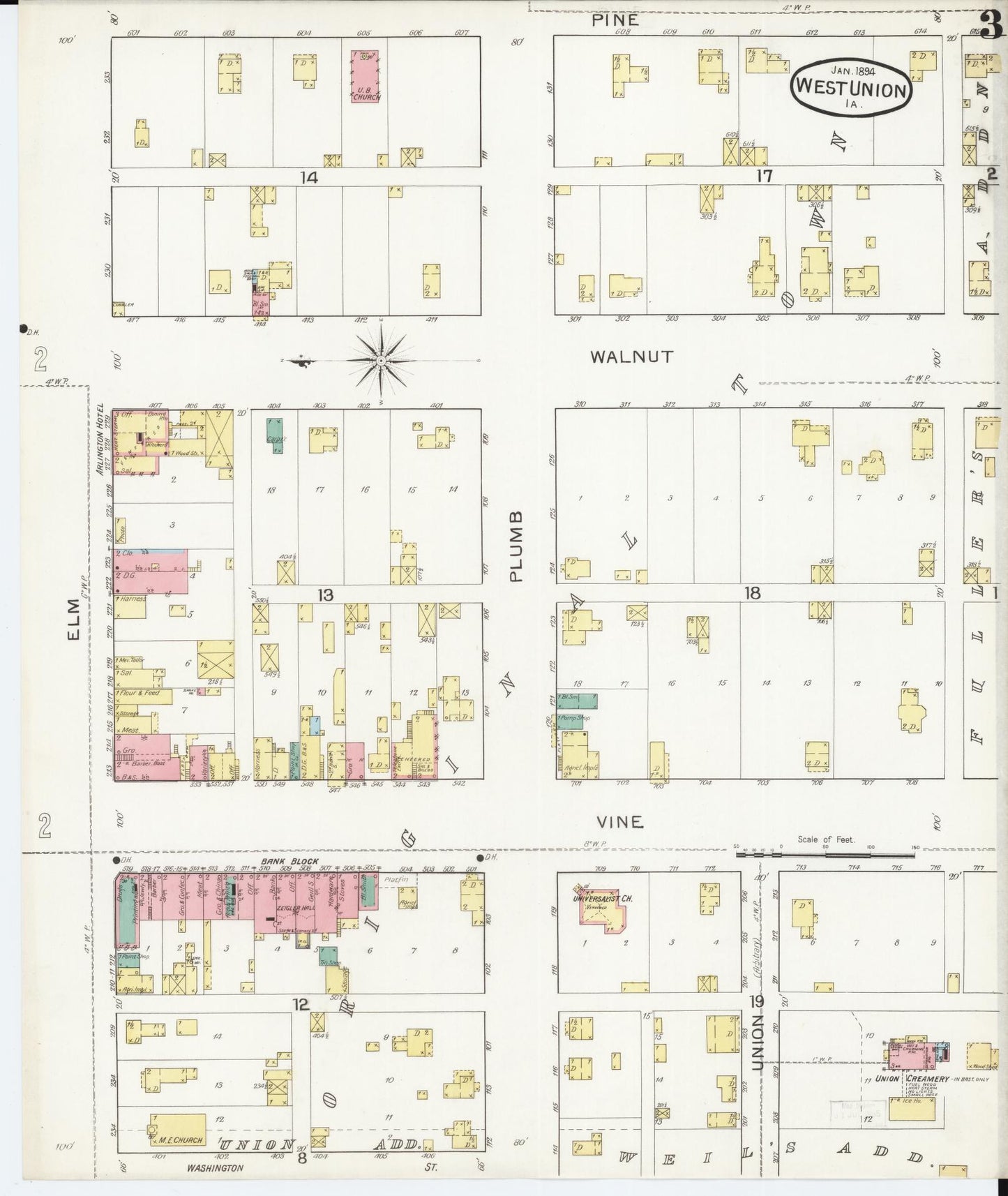 Sanborn Fire Insurance Map from West Union, Fayette County, Iowa (1894), Sheet #0003 - Historic Sanborn Fire Insurance Map Print