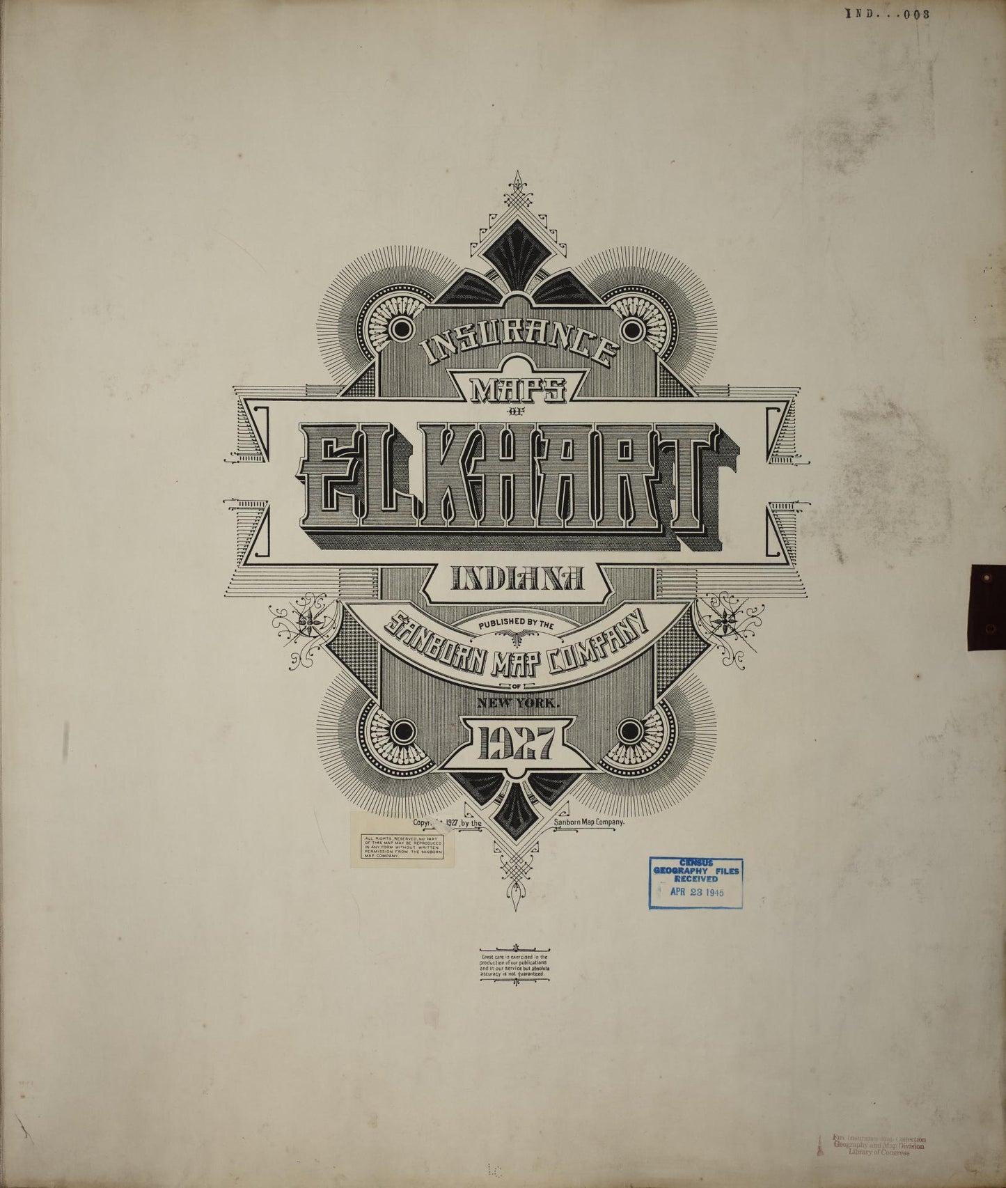 Sanborn Fire Insurance Map from Elkhart, Elkhart County, Indiana (1950), Sheet #0001 - Historic Sanborn Fire Insurance Map Print, vintage old map wall art, antique decor, genealogy gift, Indiana Indiana map