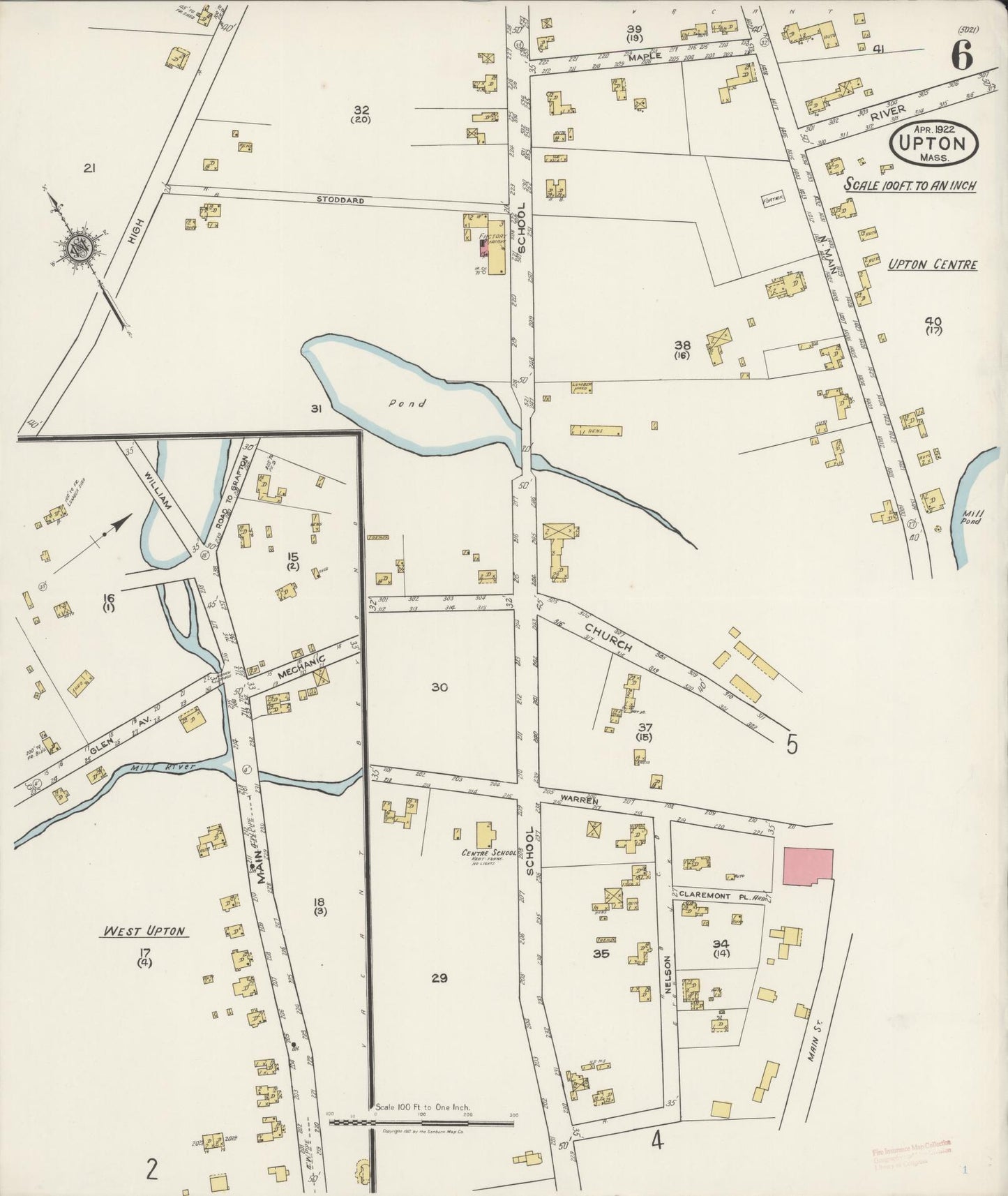 Sanborn Fire Insurance Map from Upton, Worcester County, Massachusetts (1922), Sheet #0006 - Historic Sanborn Fire Insurance Map Print, vintage old map wall art, antique decor, genealogy gift, Massachusetts Massachusetts map