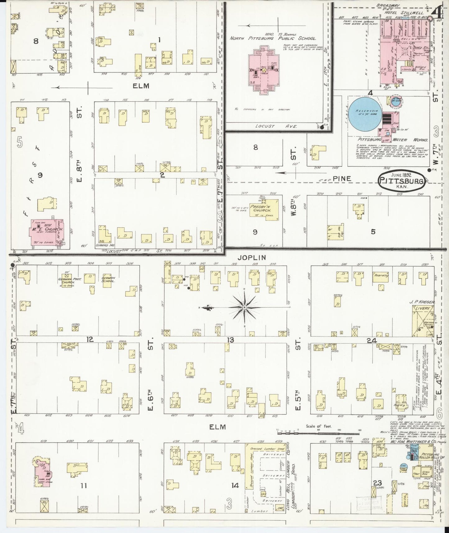 Sanborn Fire Insurance Map from Pittsburg, Crawford County, Kansas (1892), Sheet #0004 - Historic Sanborn Fire Insurance Map Print, vintage old map wall art, antique decor, genealogy gift, Kansas Kansas map
