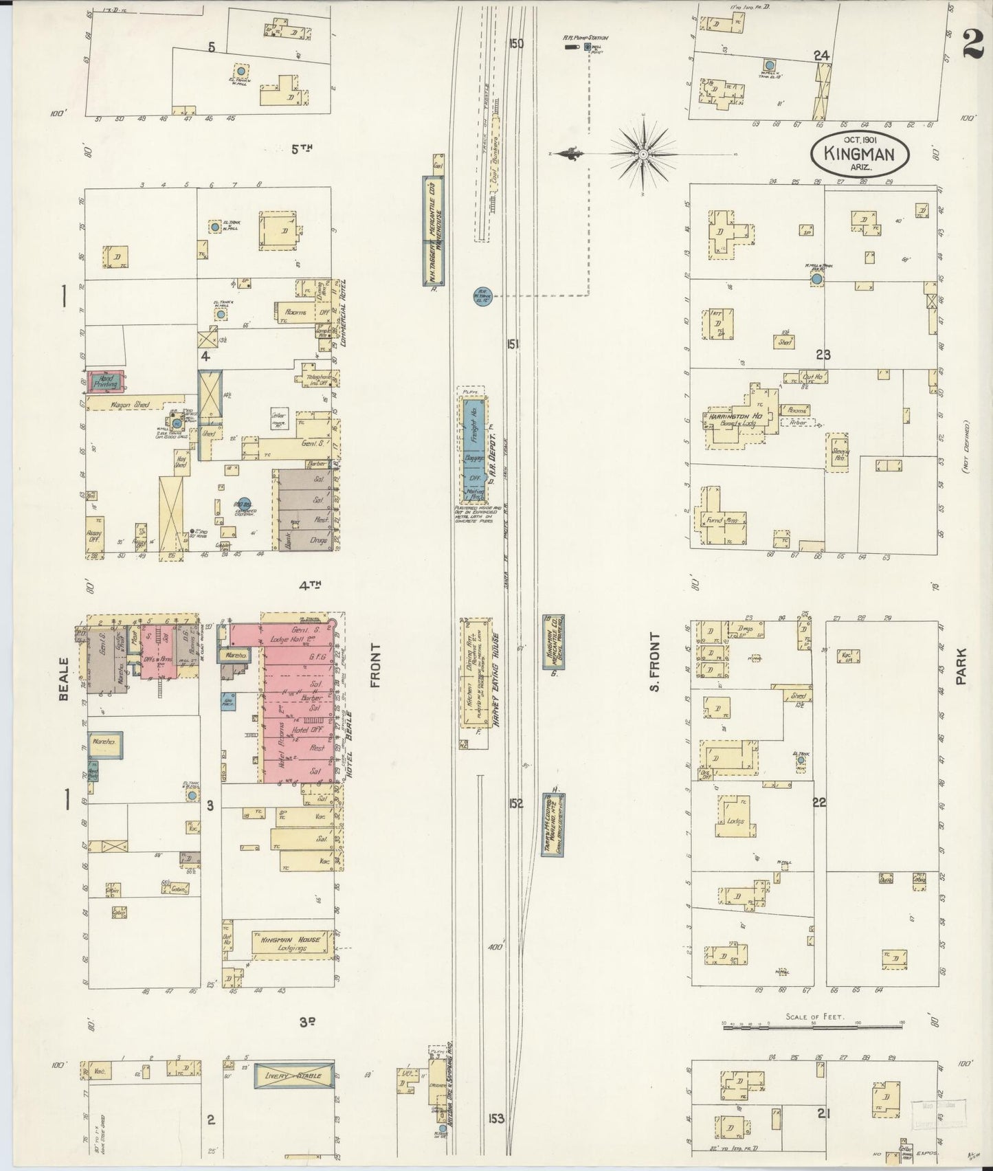 Sanborn Fire Insurance Map from Kingman, Mohave County, Arizona (1901), Sheet #0002 - Complete Map Set gallery image, historic Sanborn map, vintage wall art, Arizona Arizona