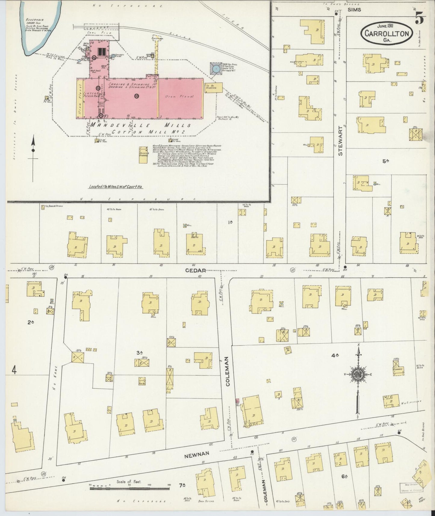 Sanborn Fire Insurance Map from Carrollton, Carroll County, Georgia (1911), Sheet #0005 - Historic Sanborn Fire Insurance Map Print, vintage old map wall art, antique decor, genealogy gift, Georgia Georgia map