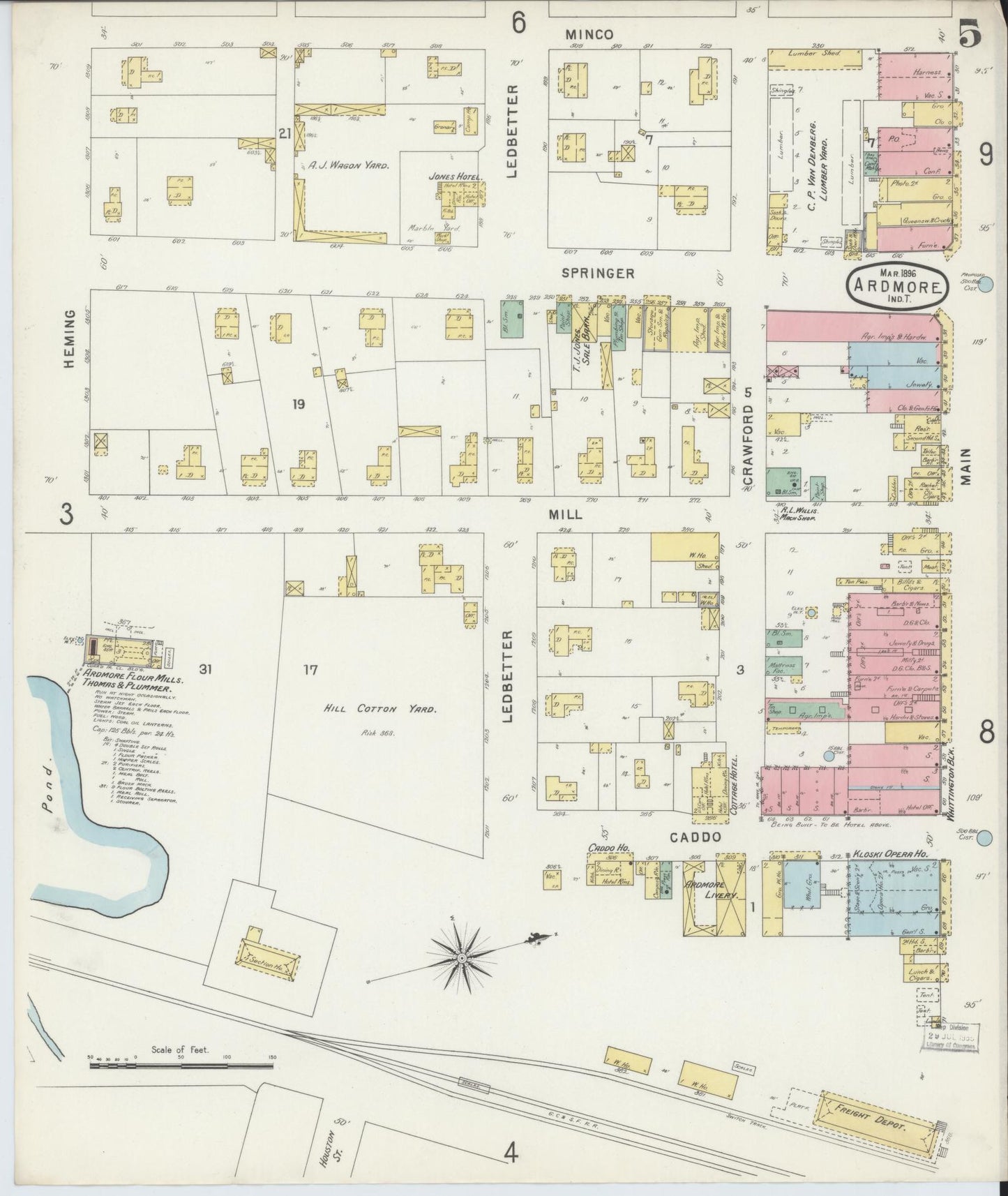 Sanborn Fire Insurance Map from Ardmore, Carter County, Oklahoma (1896), Sheet #0005 - Historic Sanborn Fire Insurance Map Print, vintage old map wall art, antique decor, genealogy gift, Oklahoma Oklahoma map