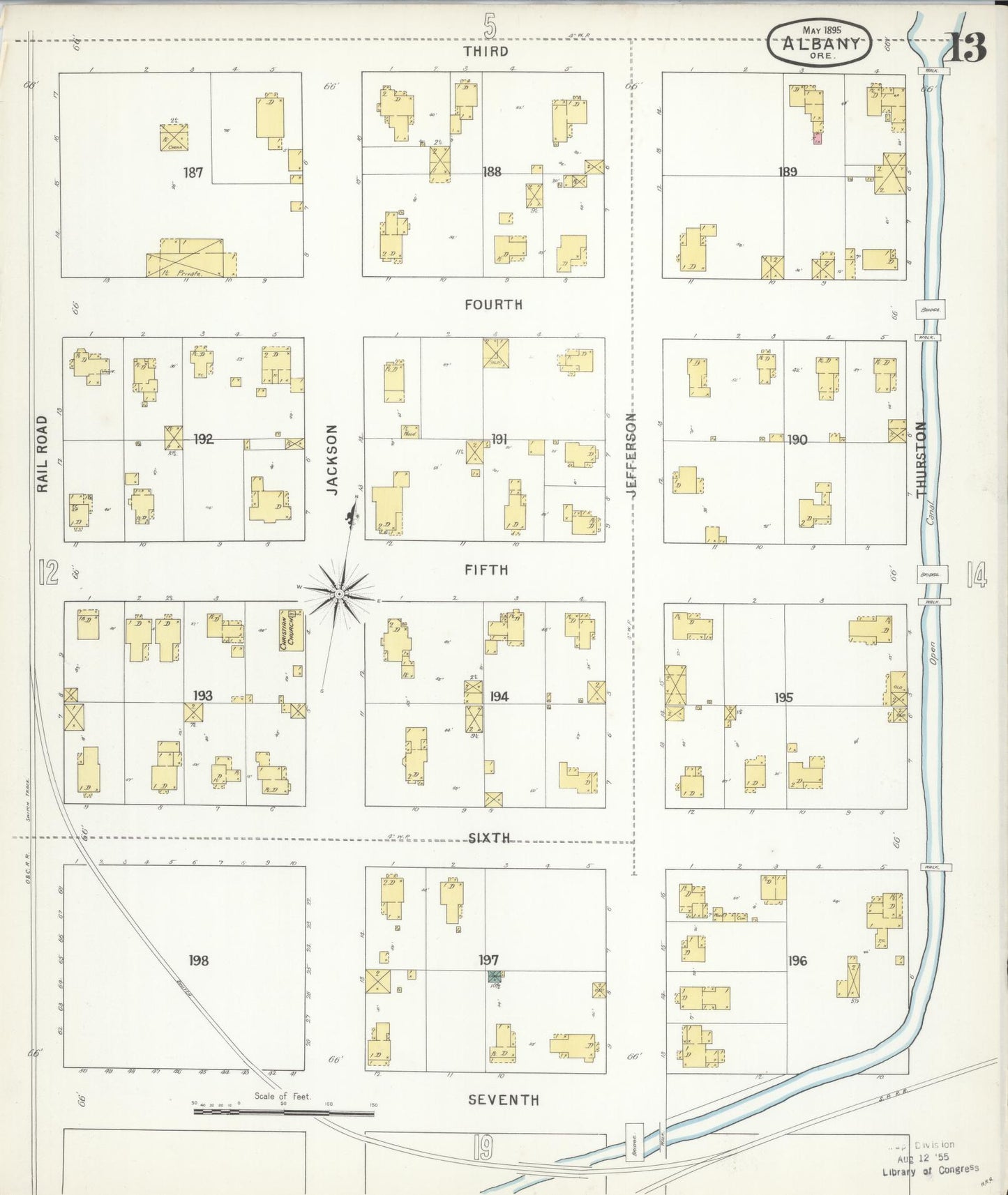 Sanborn Fire Insurance Map from Albany, Linn County, Oregon (1895), Sheet #0013 - Historic Sanborn Fire Insurance Map Print, vintage old map wall art, antique decor, genealogy gift, Oregon Oregon map
