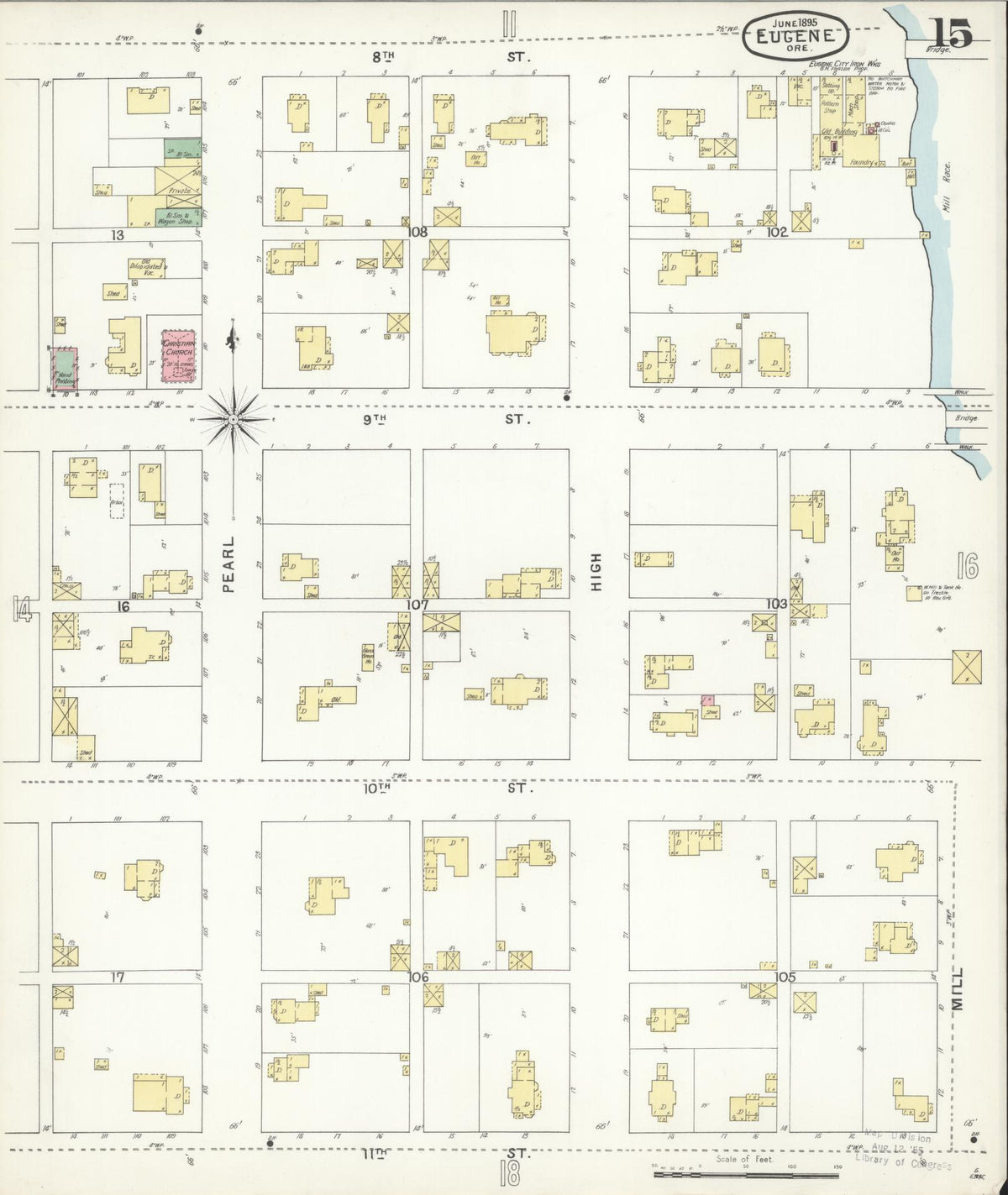 Sanborn Fire Insurance Map from Eugene, Lane County, Oregon (1896), Sheet #0015 - Historic Sanborn Fire Insurance Map Print, vintage old map wall art, antique decor, genealogy gift, Oregon Oregon map