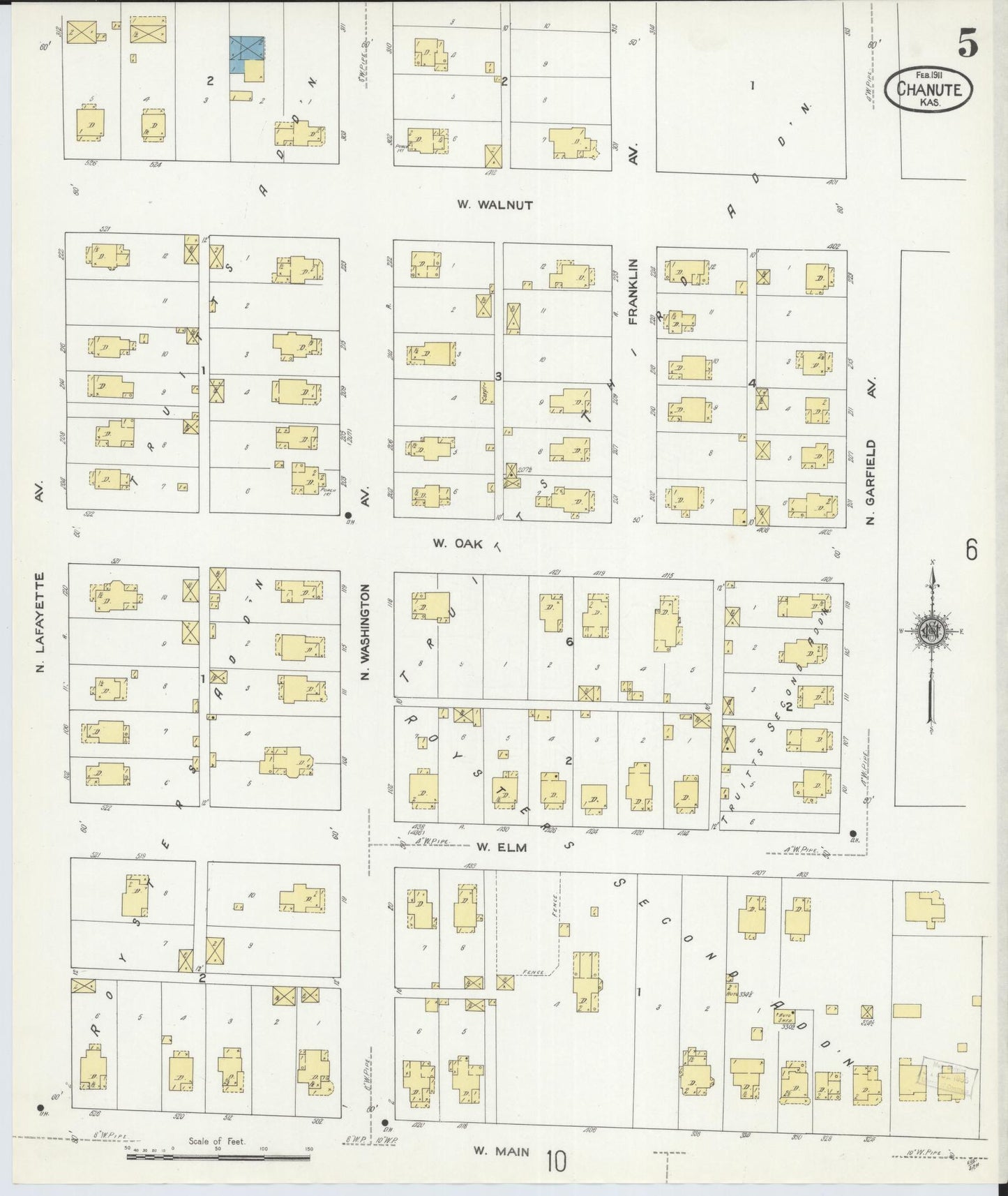 Sanborn Fire Insurance Map from Chanute, Neosho County, Kansas (1911), Sheet #0005 - Historic Sanborn Fire Insurance Map Print, vintage old map wall art, antique decor, genealogy gift, Kansas Kansas map