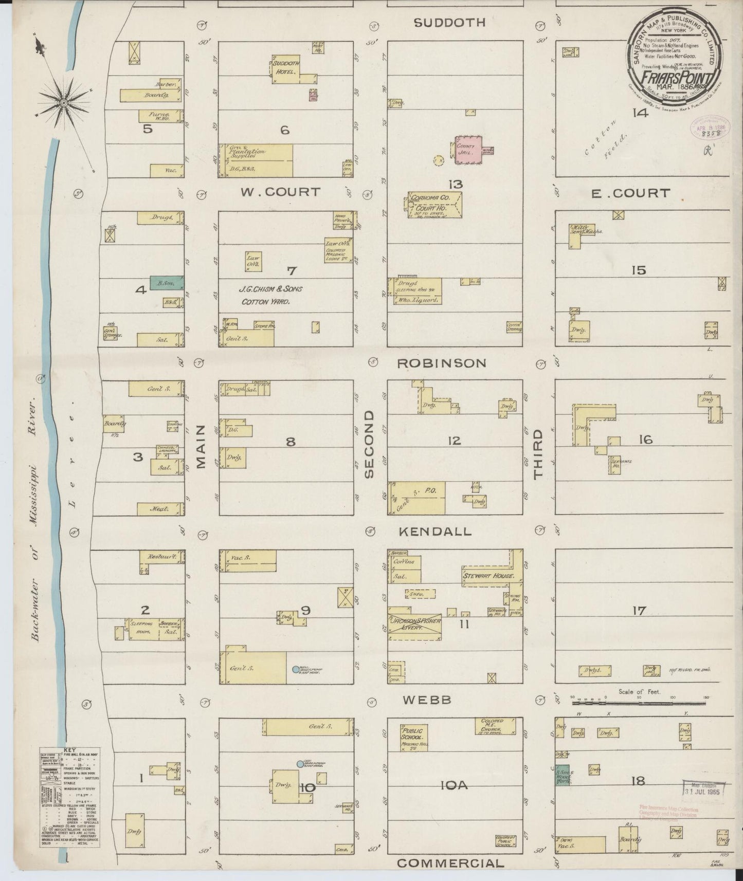 Sanborn Fire Insurance Map from Friars Point, Coahoma County, Mississippi (1886), Sheet #0001 - Historic Sanborn Fire Insurance Map Print, vintage old map wall art, antique decor, genealogy gift, Mississippi Mississippi map