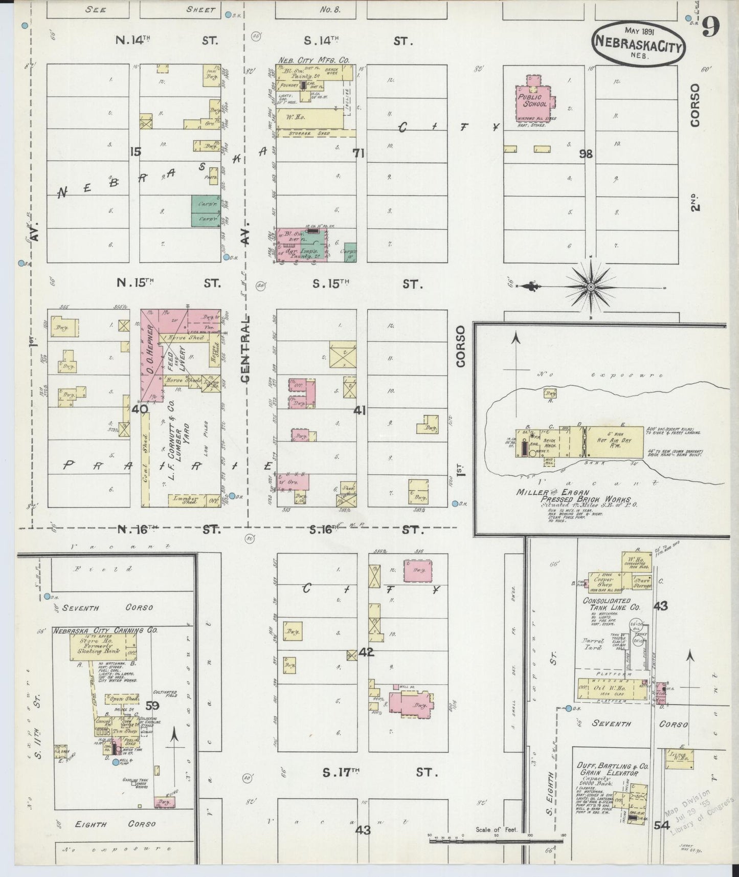 Sanborn Fire Insurance Map from Nebraska City, Otoe County, Nebraska (1891), Sheet #0009 - Historic Sanborn Fire Insurance Map Print, vintage old map wall art, antique decor, genealogy gift, Nebraska Nebraska map