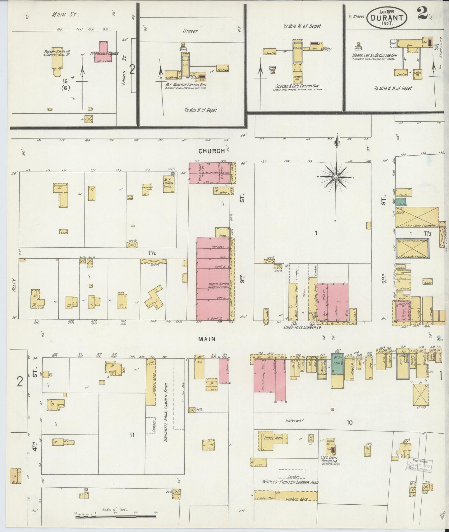 Sanborn Fire Insurance Map from Durant, Bryan County, Oklahoma (1899), Sheet #0002 - Historic Sanborn Fire Insurance Map Print, vintage old map wall art, antique decor, genealogy gift, Oklahoma Oklahoma map