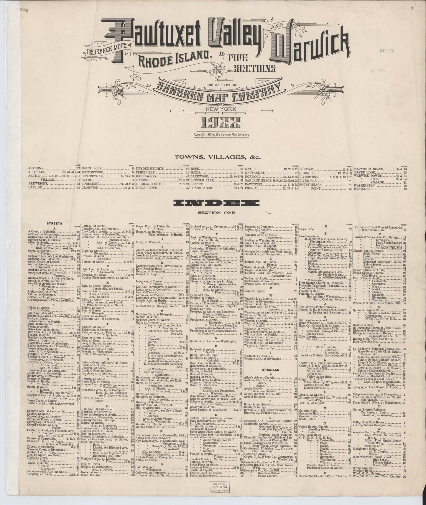 Sanborn Fire Insurance Map from Pawtuxet Valley and Warwick, Providence and Kent Counties, Rhode Island. (Unknown) – Historic Sanborn Fire Insurance Map Print