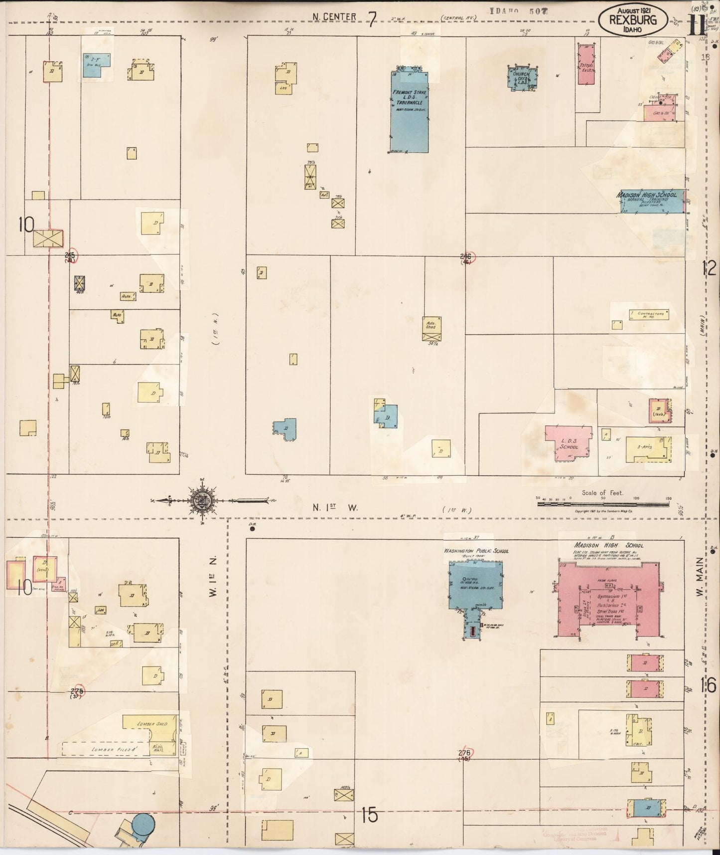 Sanborn Fire Insurance Map from Rexburg, Madison County, Idaho (1943), Sheet #0011 - Historic Sanborn Fire Insurance Map Print, vintage old map wall art, antique decor, genealogy gift, Idaho Idaho map