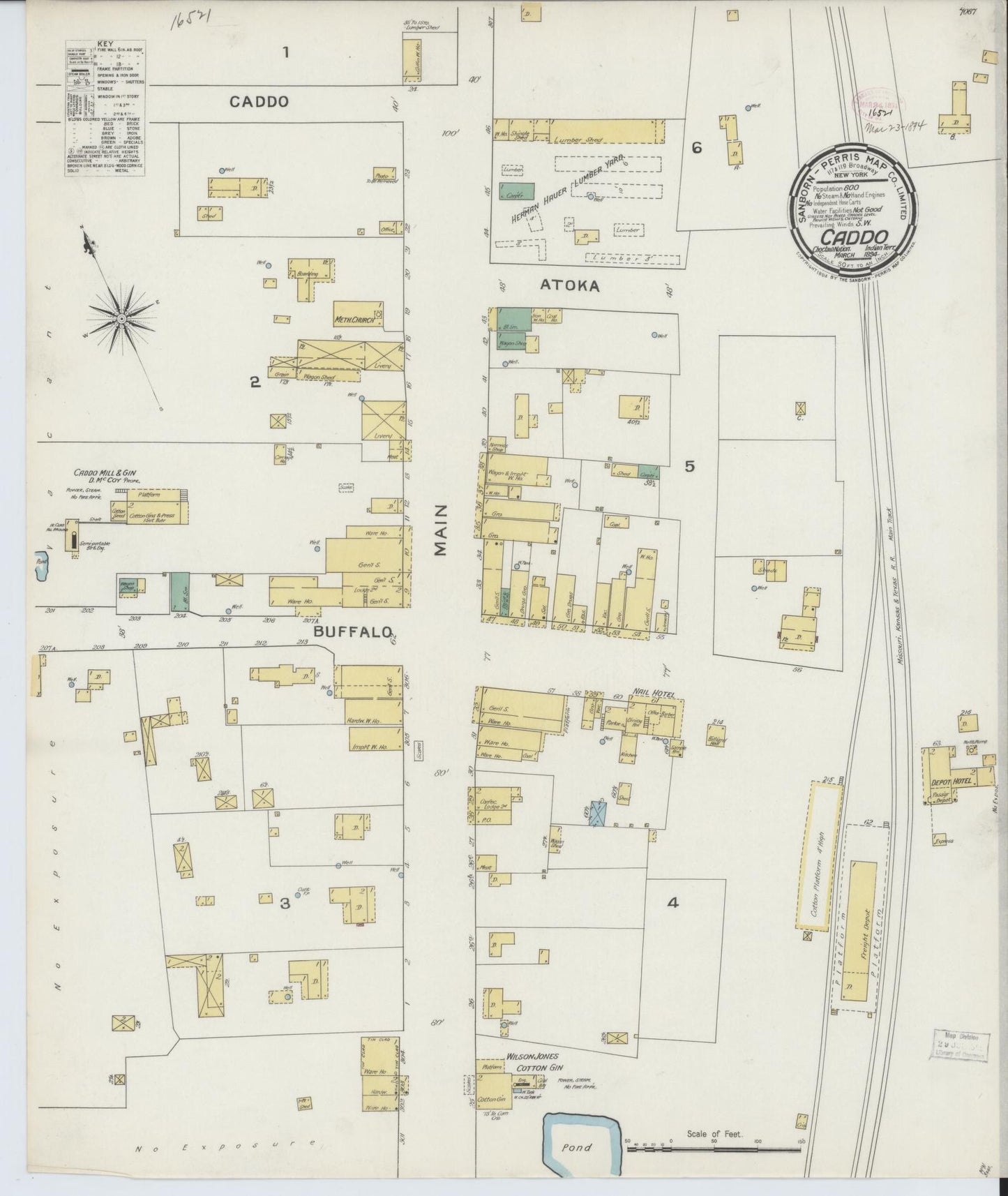 Sanborn Fire Insurance Map from Caddo, Bryan County, Oklahoma (1894), Sheet #0001 - Historic Sanborn Fire Insurance Map Print, vintage old map wall art, antique decor, genealogy gift, Oklahoma Oklahoma map