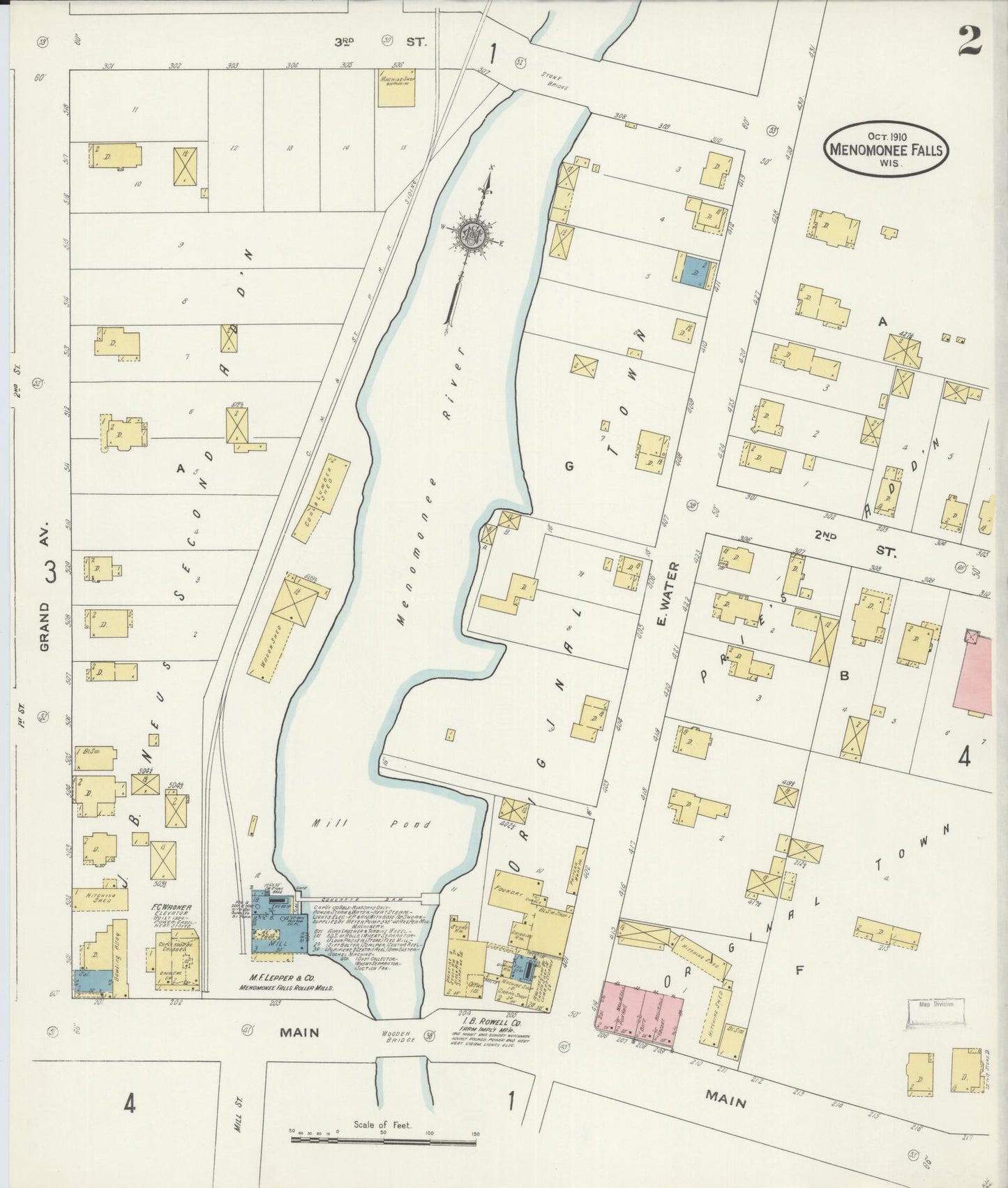 Sanborn Fire Insurance Map from Menomonee Falls, Waukesha County, Wisconsin (1910), Sheet #0002 - Historic Sanborn Fire Insurance Map Print, vintage old map wall art, antique decor, genealogy gift, Wisconsin Wisconsin map