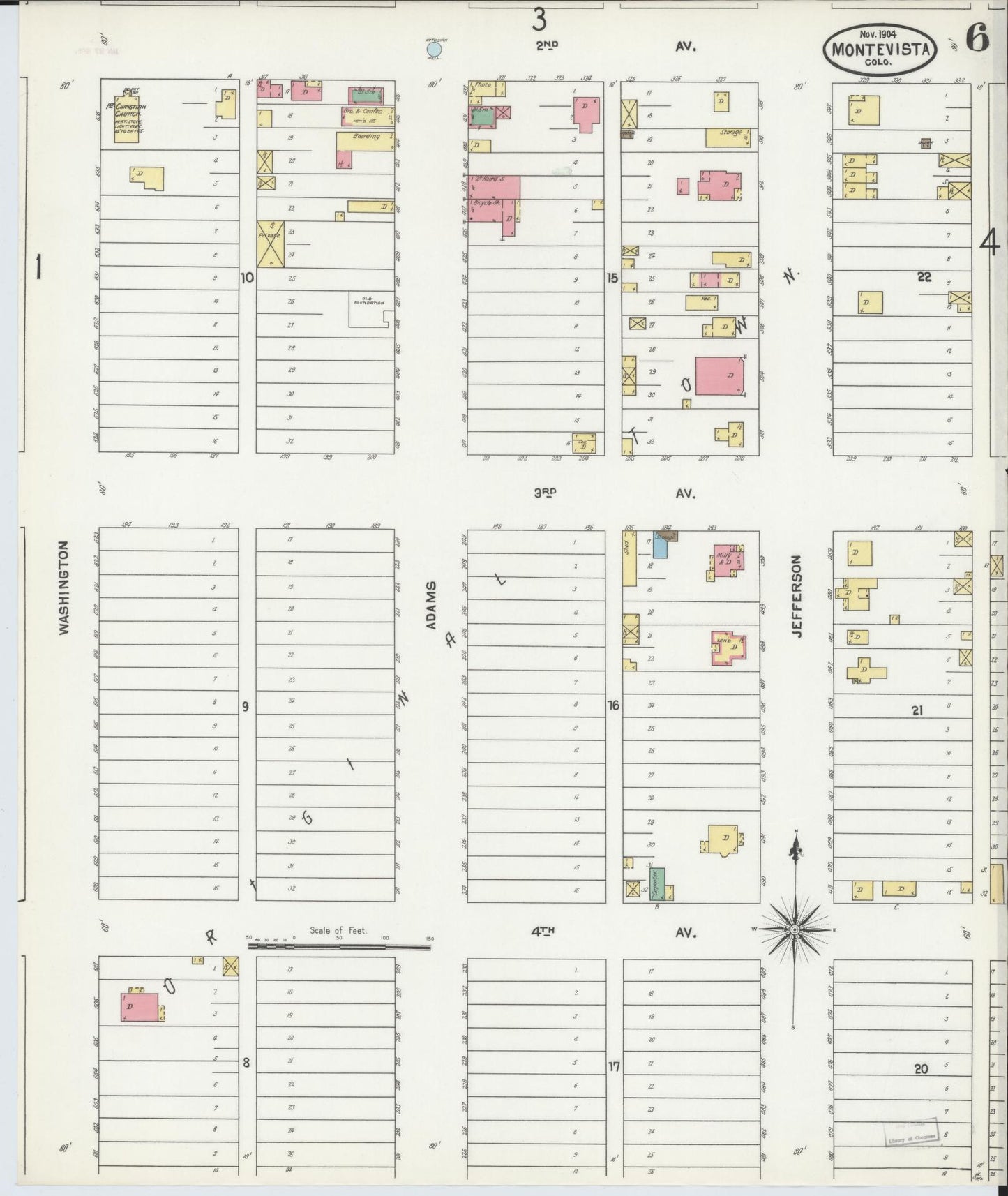 Sanborn Fire Insurance Map from Monte Vista, Rio Grande County, Colorado (1904), Sheet #0006 - Historic Sanborn Fire Insurance Map Print, vintage old map wall art, antique decor, genealogy gift, Colorado Colorado map