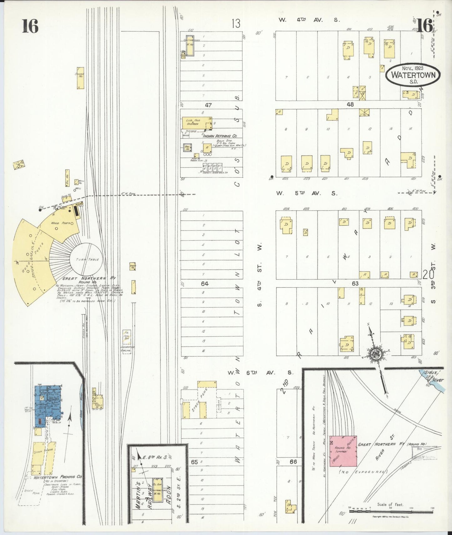 Sanborn Fire Insurance Map from Watertown, Codington County, South Dakota (1923), Sheet #0016 - Historic Sanborn Fire Insurance Map Print, vintage old map wall art, antique decor, genealogy gift, South Dakota South Dakota map