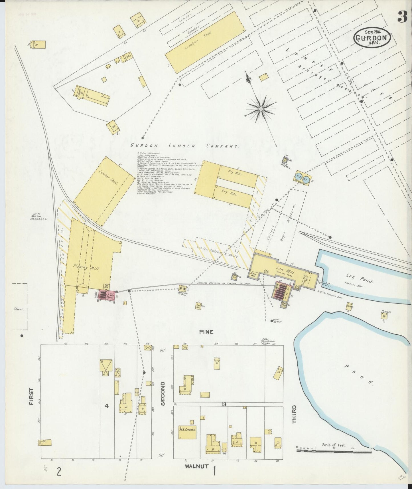 Sanborn Fire Insurance Map from Gurdon, Clark County, Arkansas (1904), Sheet #0003 - Complete Map Set gallery image, historic Sanborn map, vintage wall art, Arkansas Arkansas