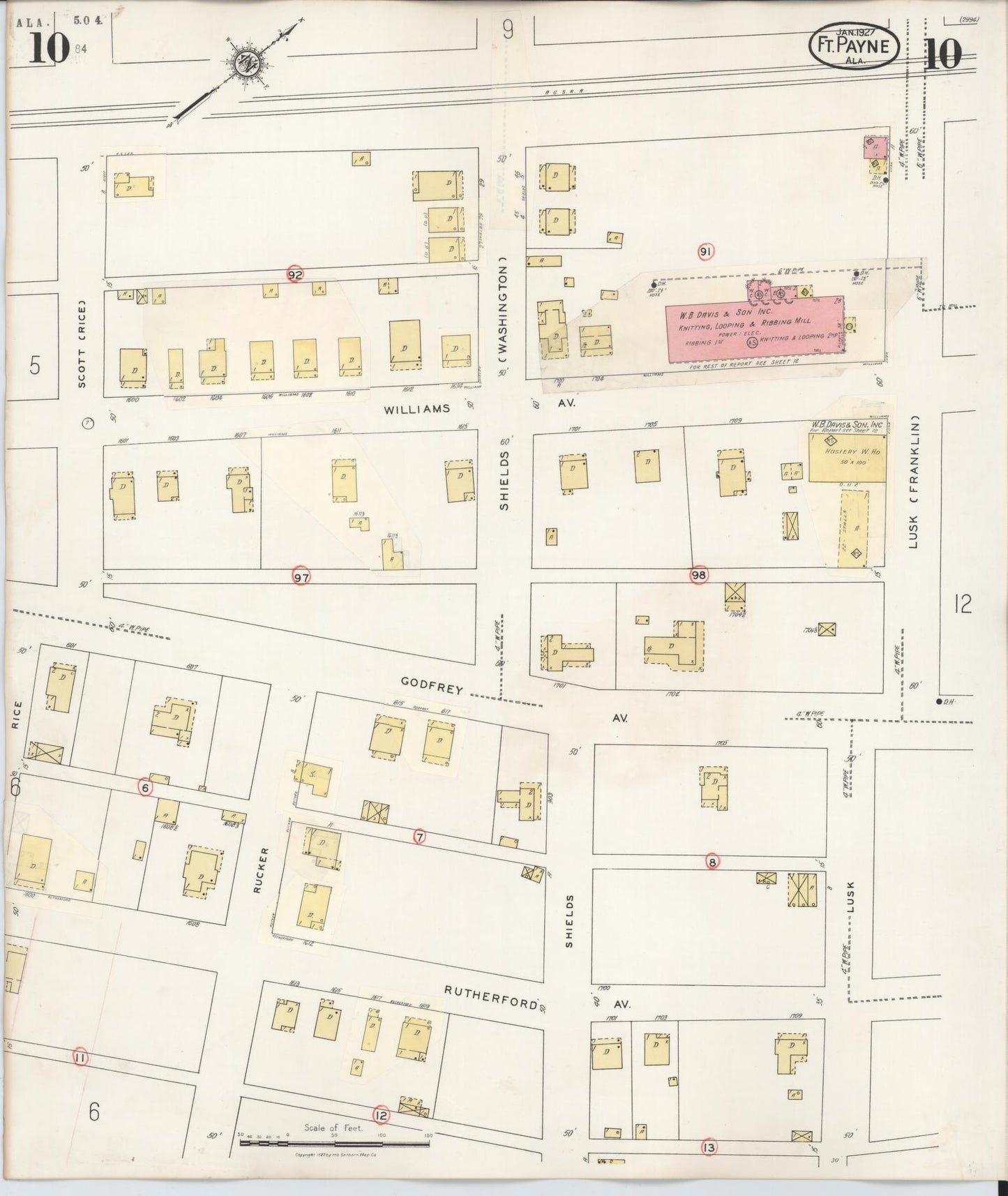Sanborn Fire Insurance Map from Fort Payne, Dekalb County, Alabama (1935), Sheet #0010 - Historic Sanborn Fire Insurance Map Print, vintage old map wall art, antique decor, genealogy gift, Alabama Alabama map