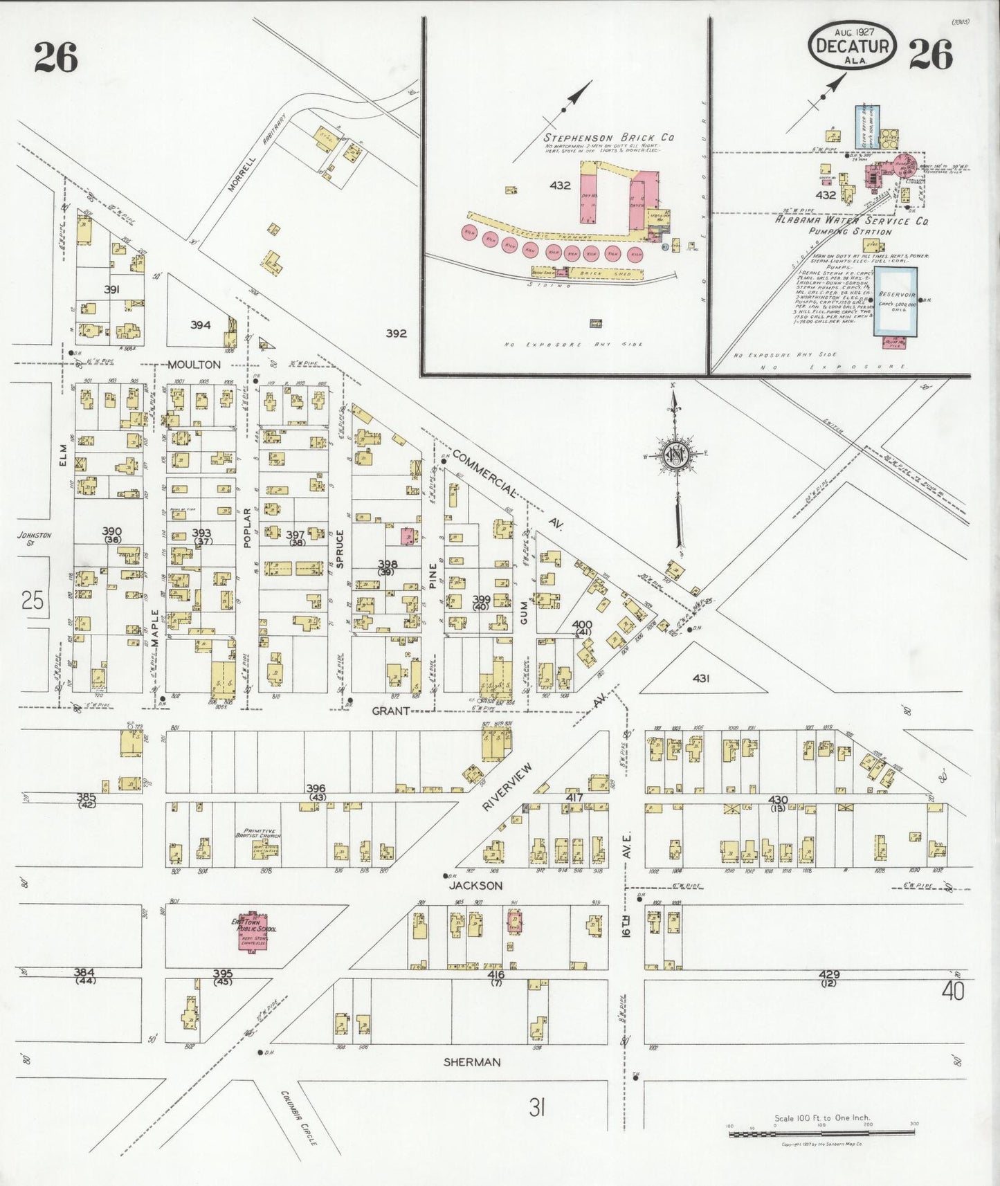 Sanborn Fire Insurance Map from Decatur, Morgan County, Alabama (1927), Sheet #0026 - Historic Sanborn Fire Insurance Map Print, vintage old map wall art, antique decor, genealogy gift, Alabama Alabama map