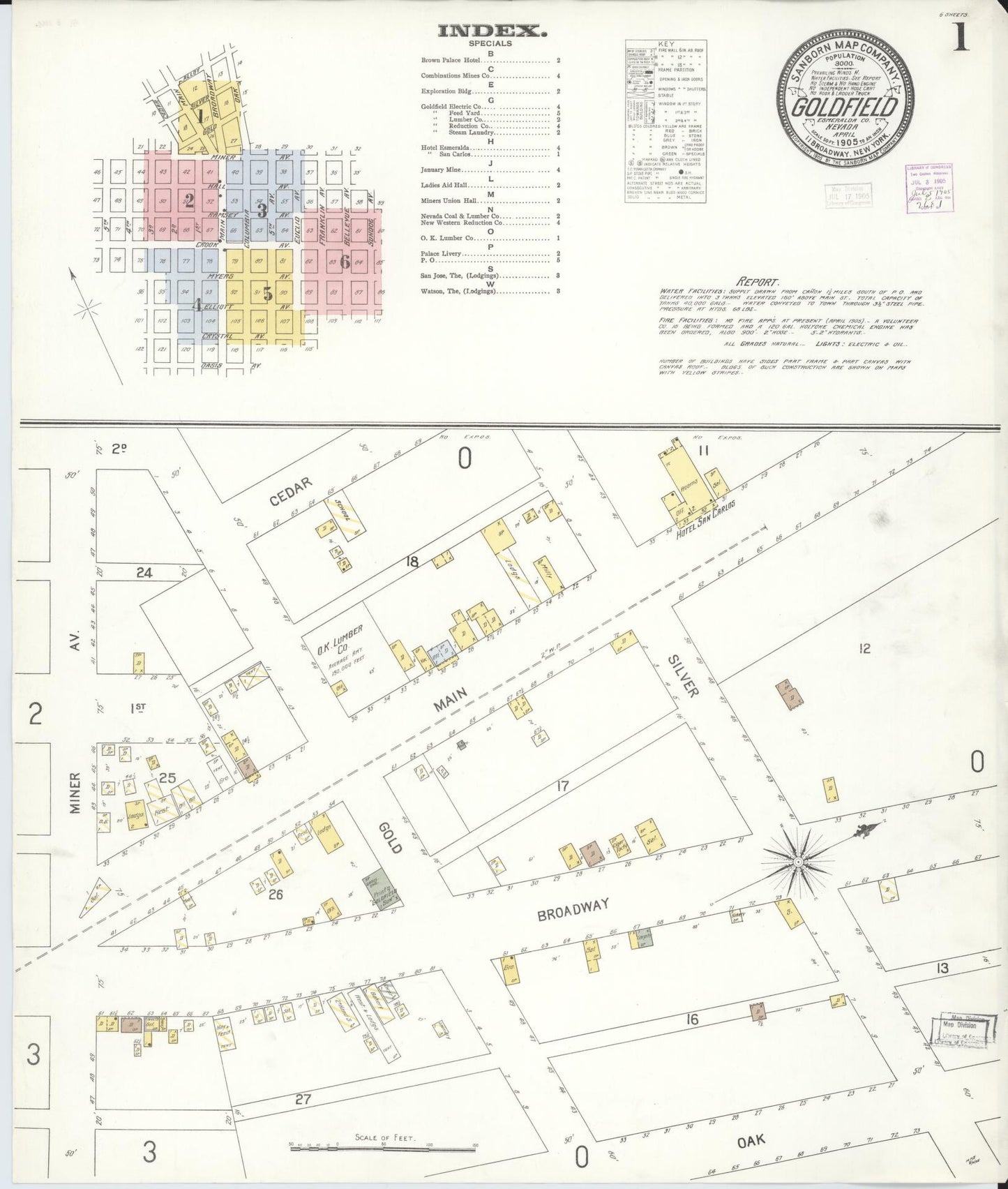 Sanborn Fire Insurance Map from Goldfield, Esmeralda County, Nevada (1905), Sheet #0001 - Historic Sanborn Fire Insurance Map Print, vintage old map wall art, antique decor, genealogy gift, Nevada Nevada map