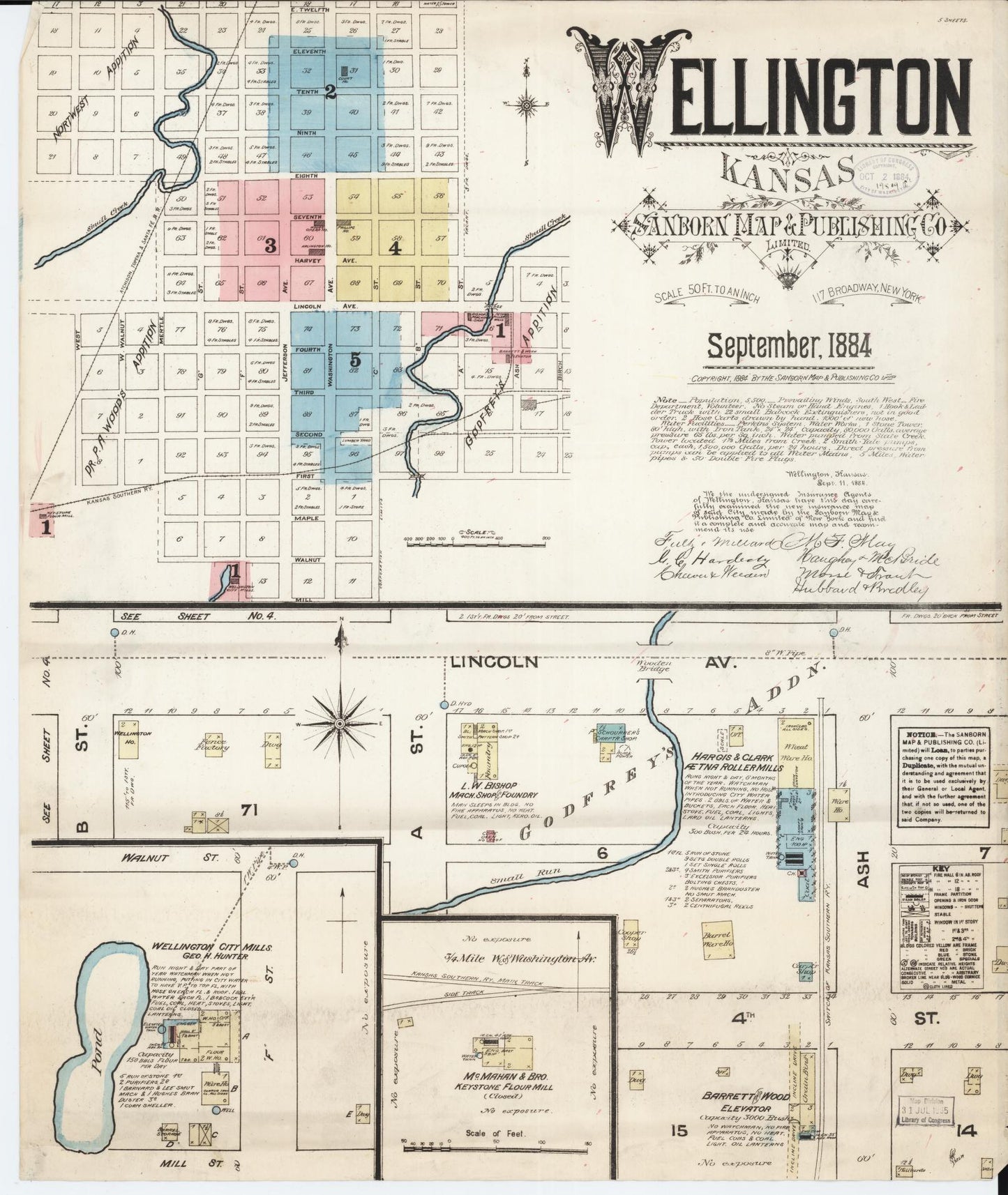 Sanborn Fire Insurance Map from Wellington, Sumner County, Kansas (1884), Sheet #0001 - Historic Sanborn Fire Insurance Map Print, vintage old map wall art, antique decor, genealogy gift, Kansas Kansas map