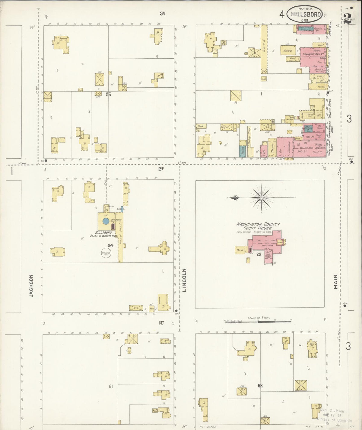 Sanborn Fire Insurance Map from Hillsboro, Washington County, Oregon (1902), Sheet #0002 - Historic Sanborn Fire Insurance Map Print, vintage old map wall art, antique decor, genealogy gift, Oregon Oregon map