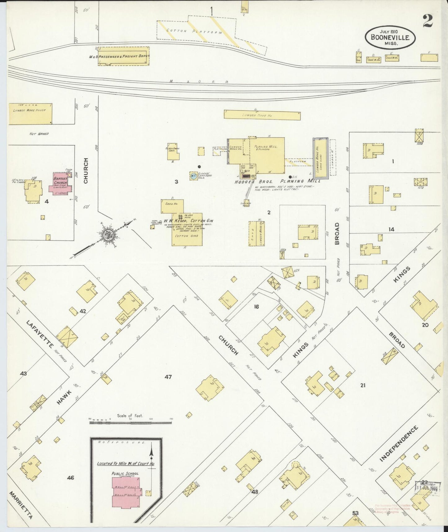 Sanborn Fire Insurance Map from Booneville, Prentiss County, Mississippi (1910), Sheet #0002 - Historic Sanborn Fire Insurance Map Print, vintage old map wall art, antique decor, genealogy gift, Mississippi Mississippi map